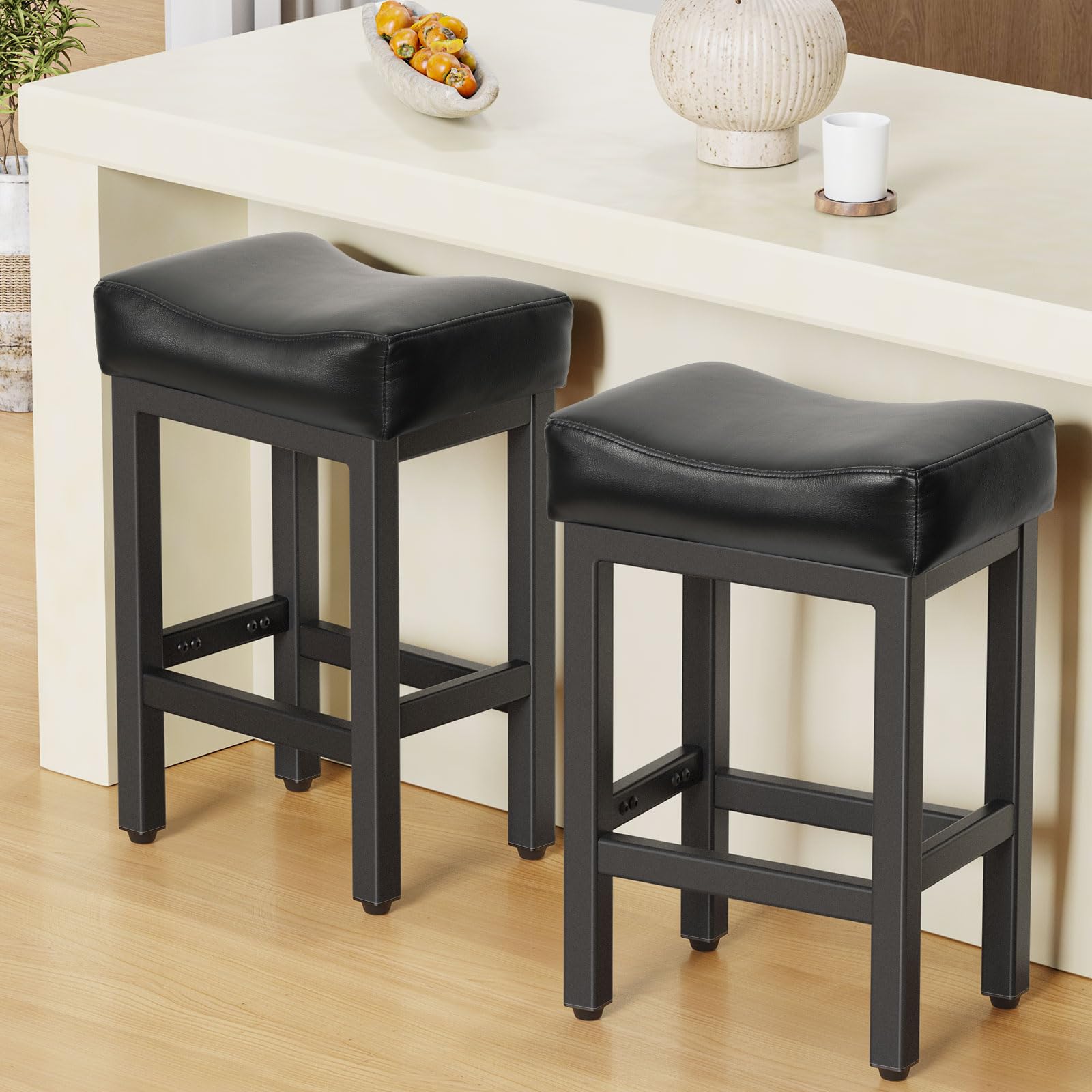 Raynesys 24" Counter Height Saddle Stool (Set of 2)