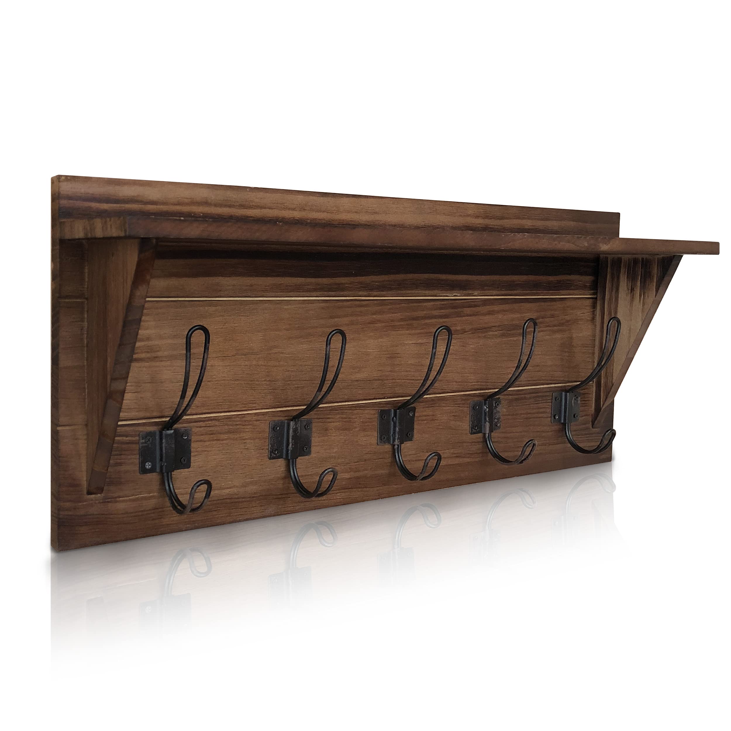 HBCY Rustic Wood Coat Rack with Shelf