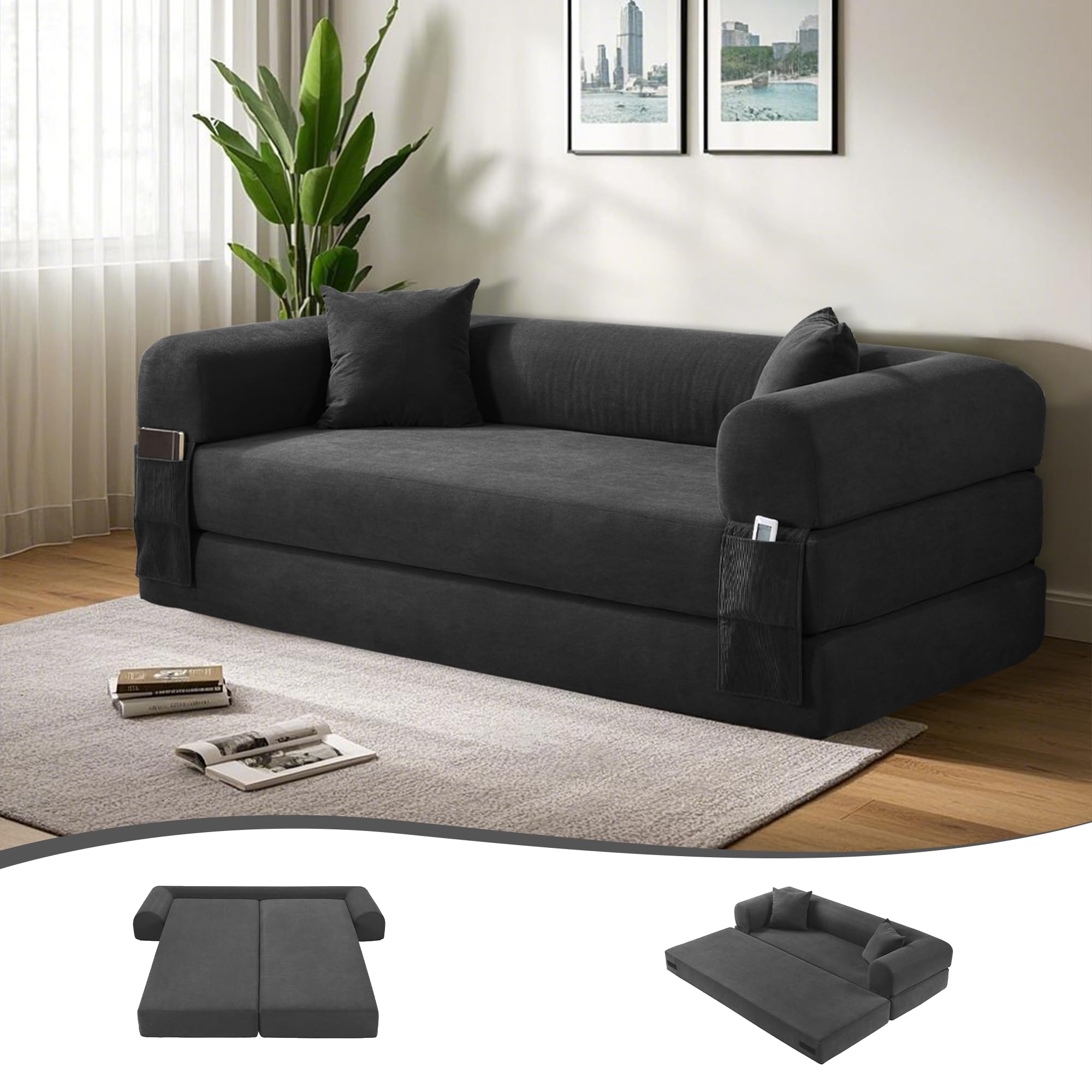 80in Convertible Corduroy Sofa Bed (Compression)