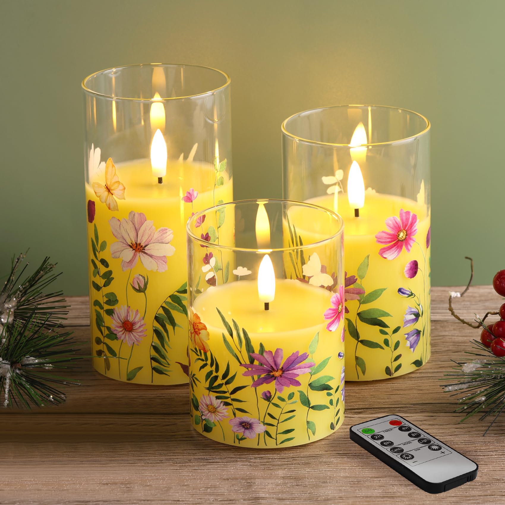 Eywamage Yellow Cosmos Glass Flameless Candles