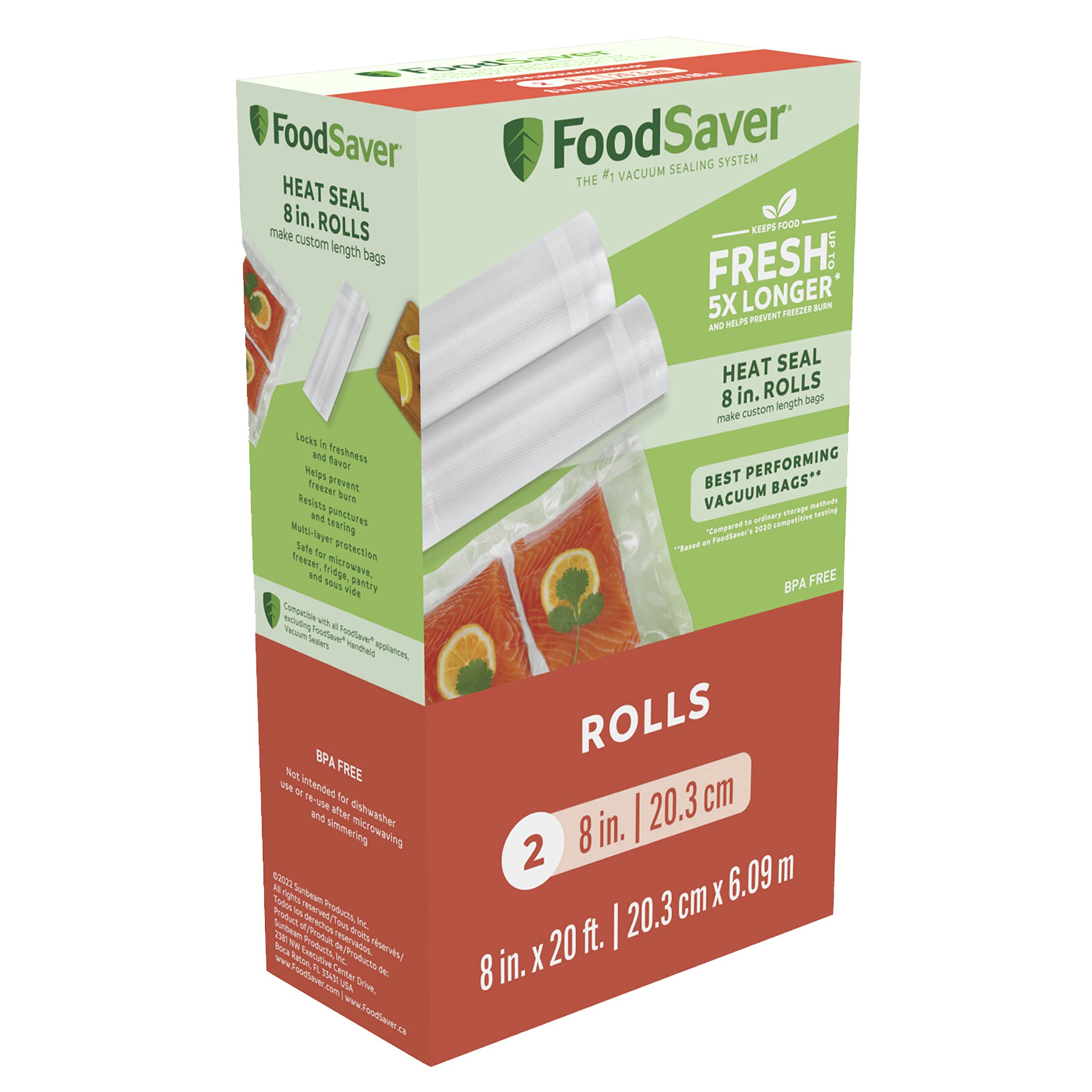 FoodSaver Vacuum Sealer Rolls (8in x 20ft, 2-Pack)