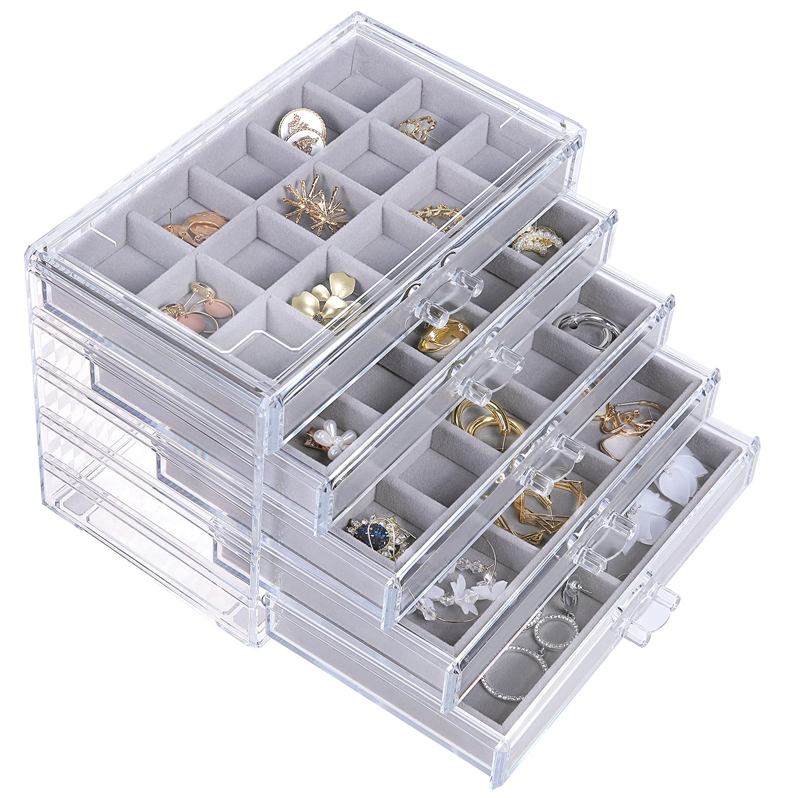 misaya Clear Acrylic Jewelry Box — Stackable, Adjustable Earring Tower