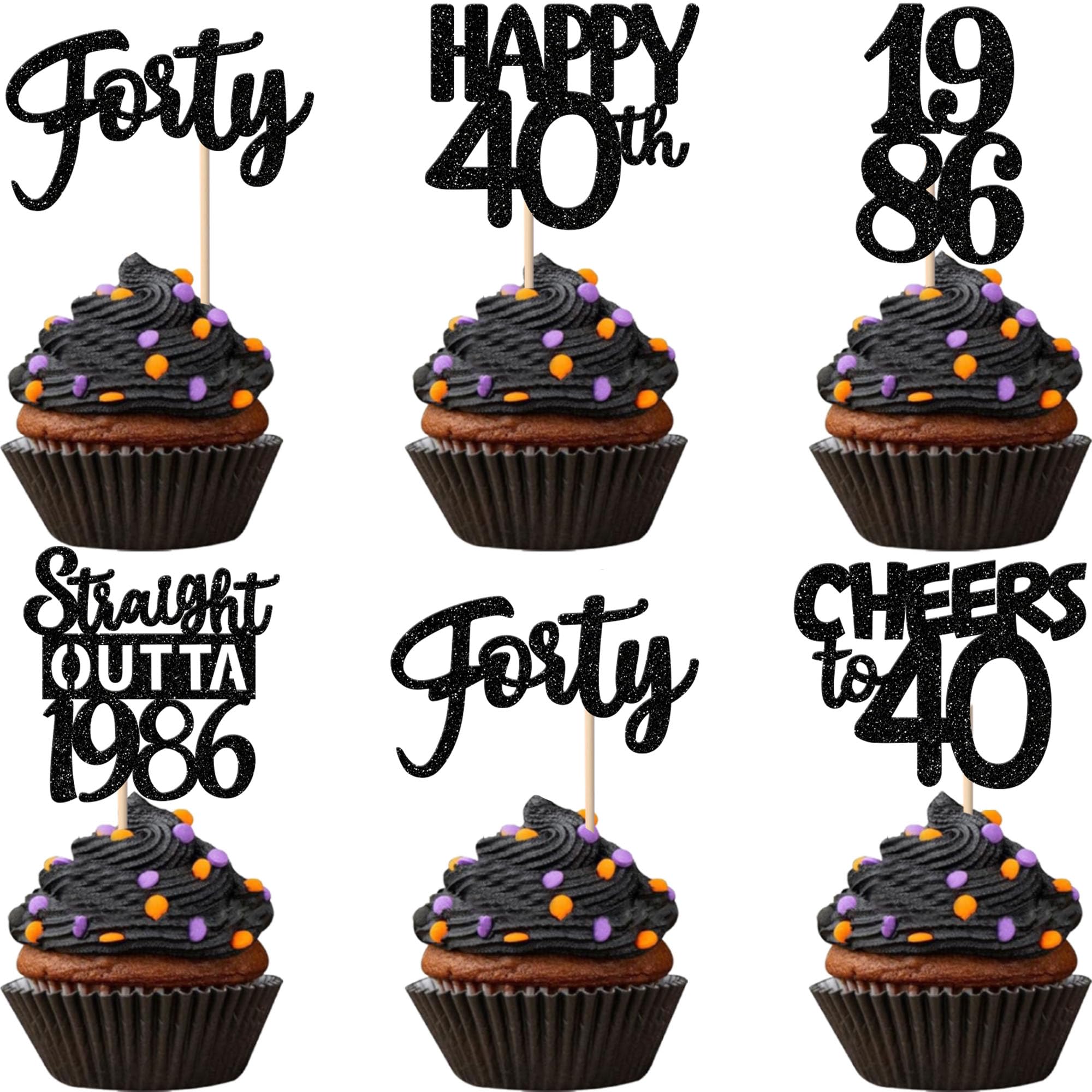 Glitter 40th Birthday Cupcake Toppers