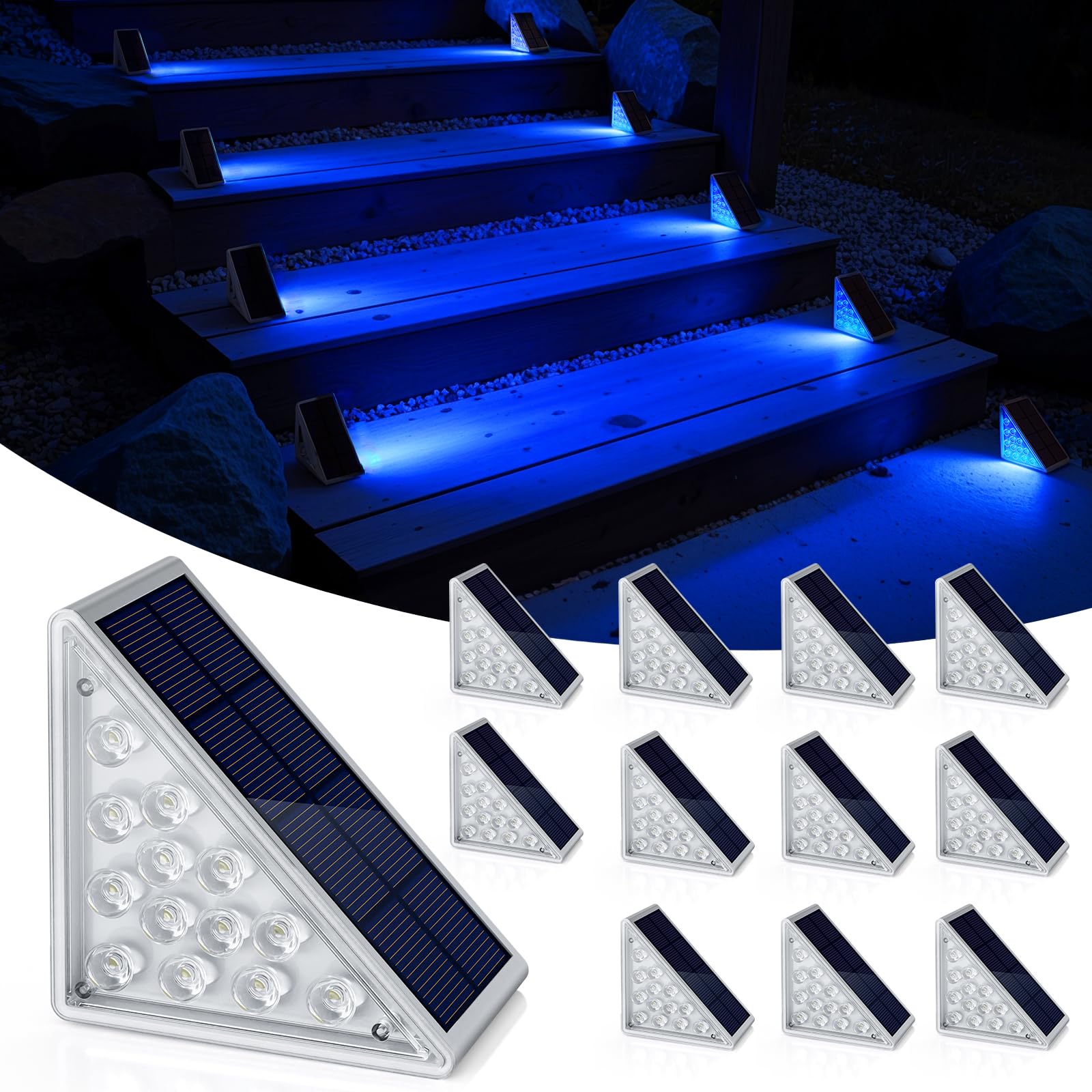 NIORSUN Solar Blue Step Lights (12-Pack)