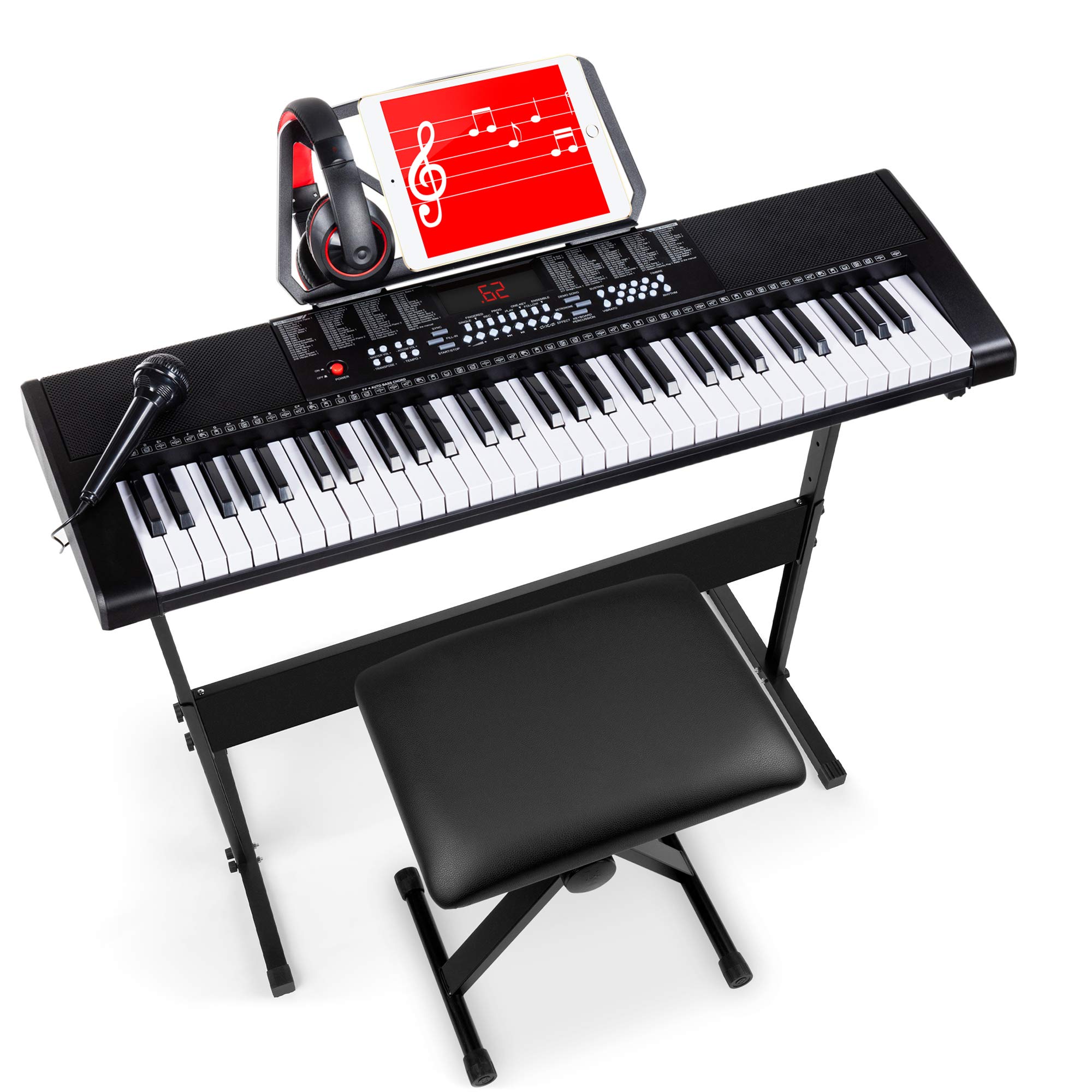 Best Choice Products 61-Key Electronic Keyboard Piano Portable Electric Keyboard Complete Beginner Set w/LED Screen, Stand, Bench, Headphones - Black 61-Key Black