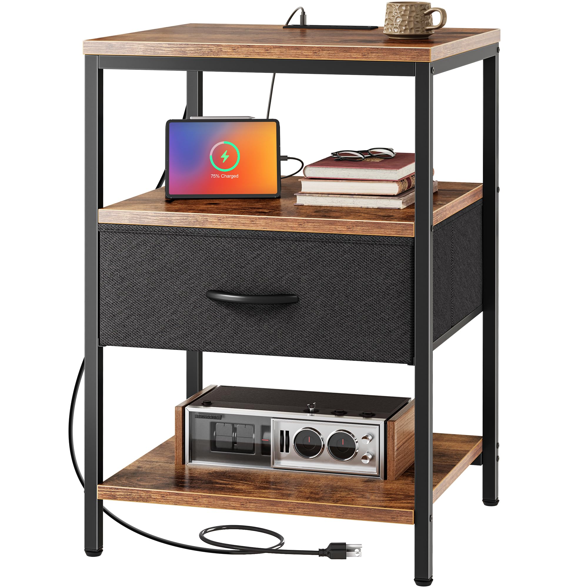SUPERJARE Nightstand with Charging Station