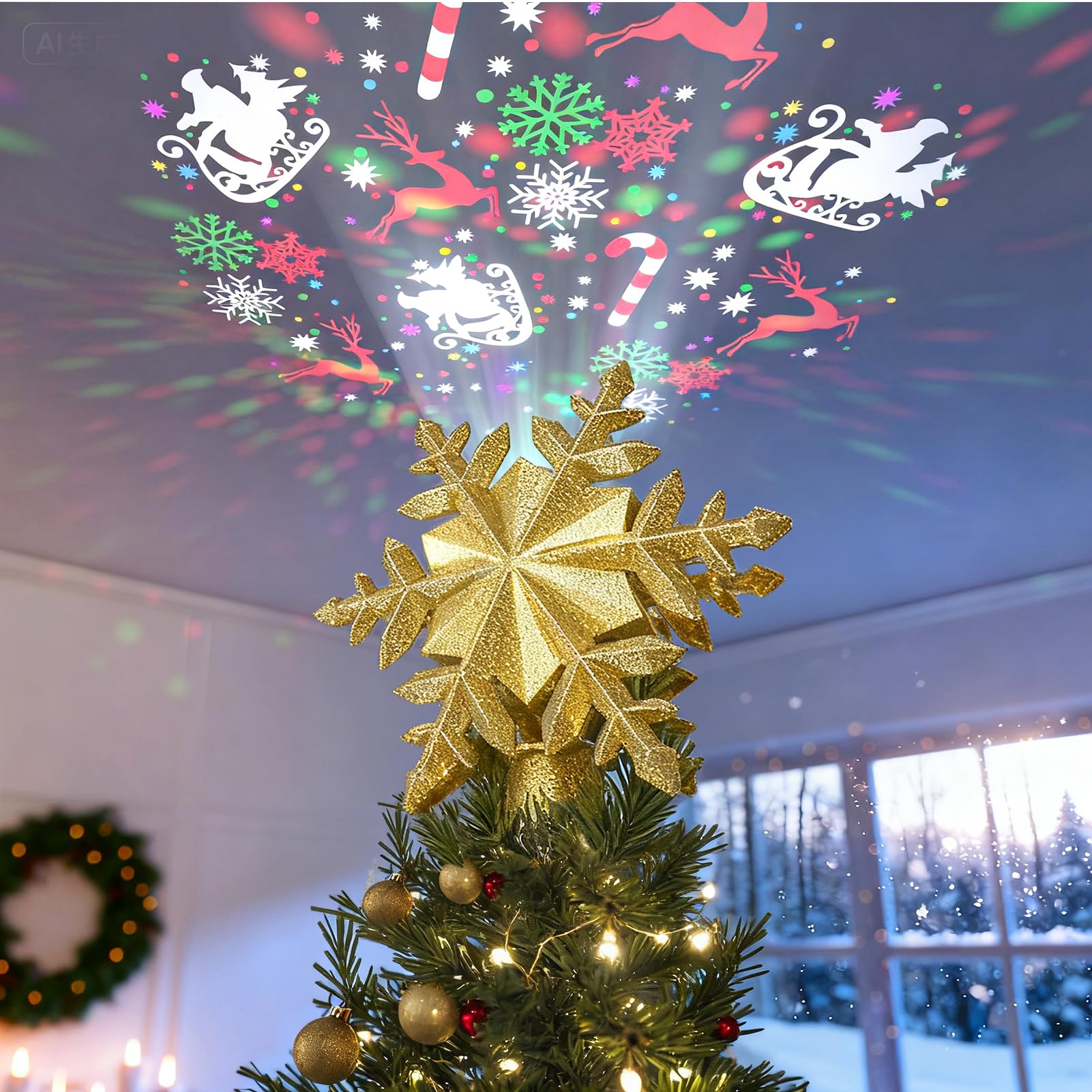 DG-Direct Lighted Snowflake Topper with 6 Projected Patterns