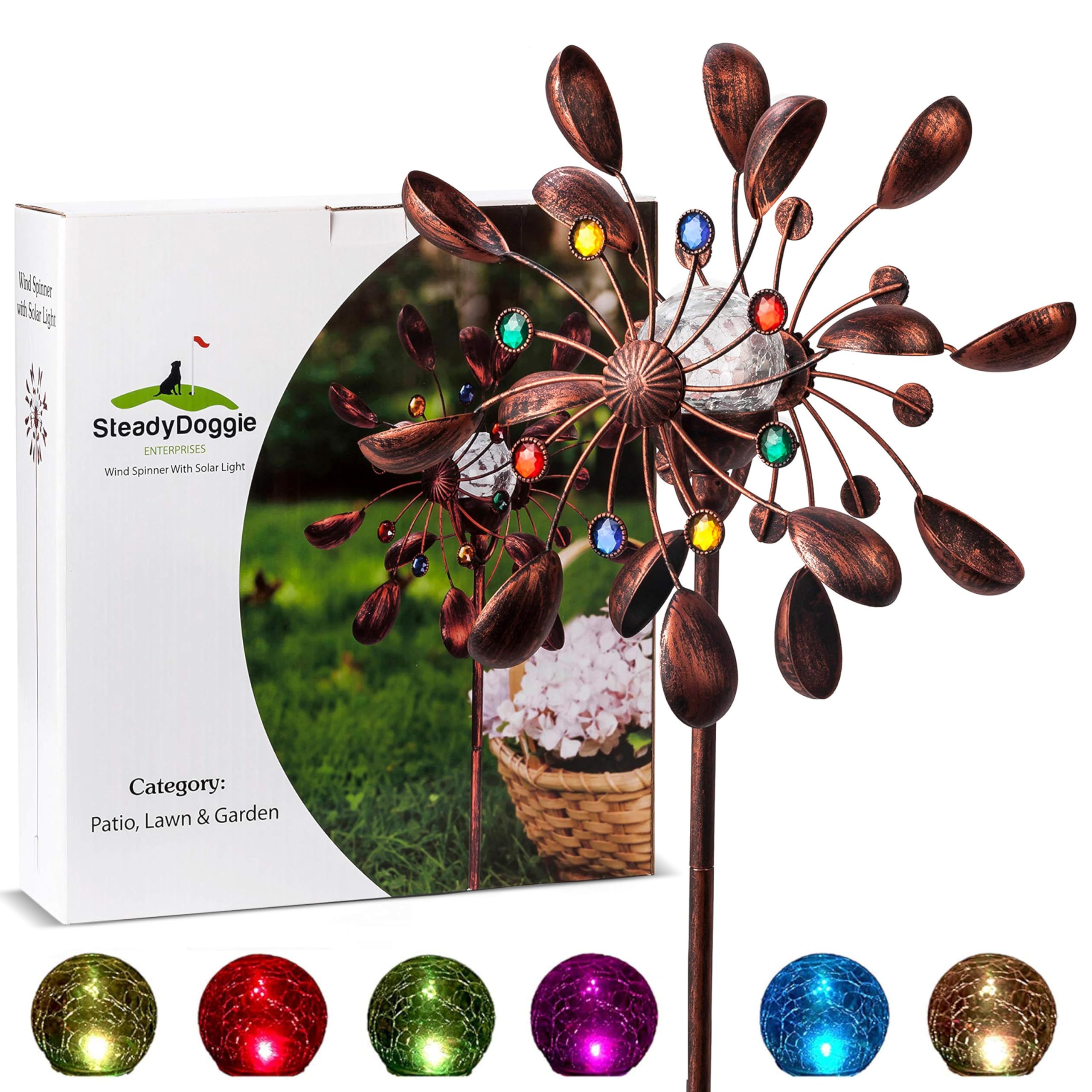 SteadyDoggie Solar Jewel-Cup Wind Spinner
