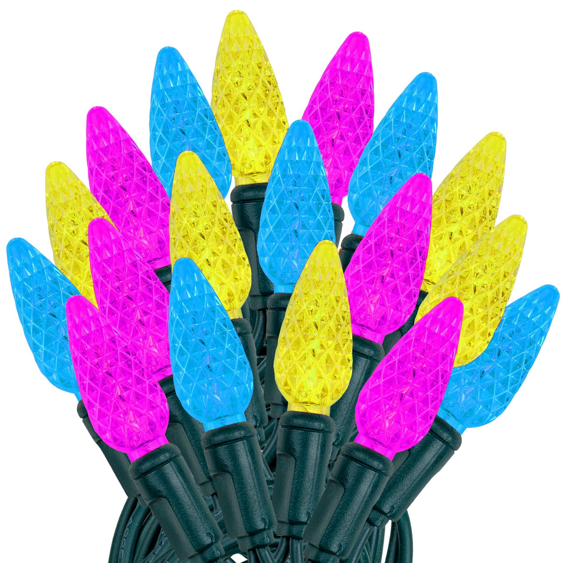 Novelty Lights 24FT 70 LED C6 Easter String Lights (Yellow/Teal/Pink)