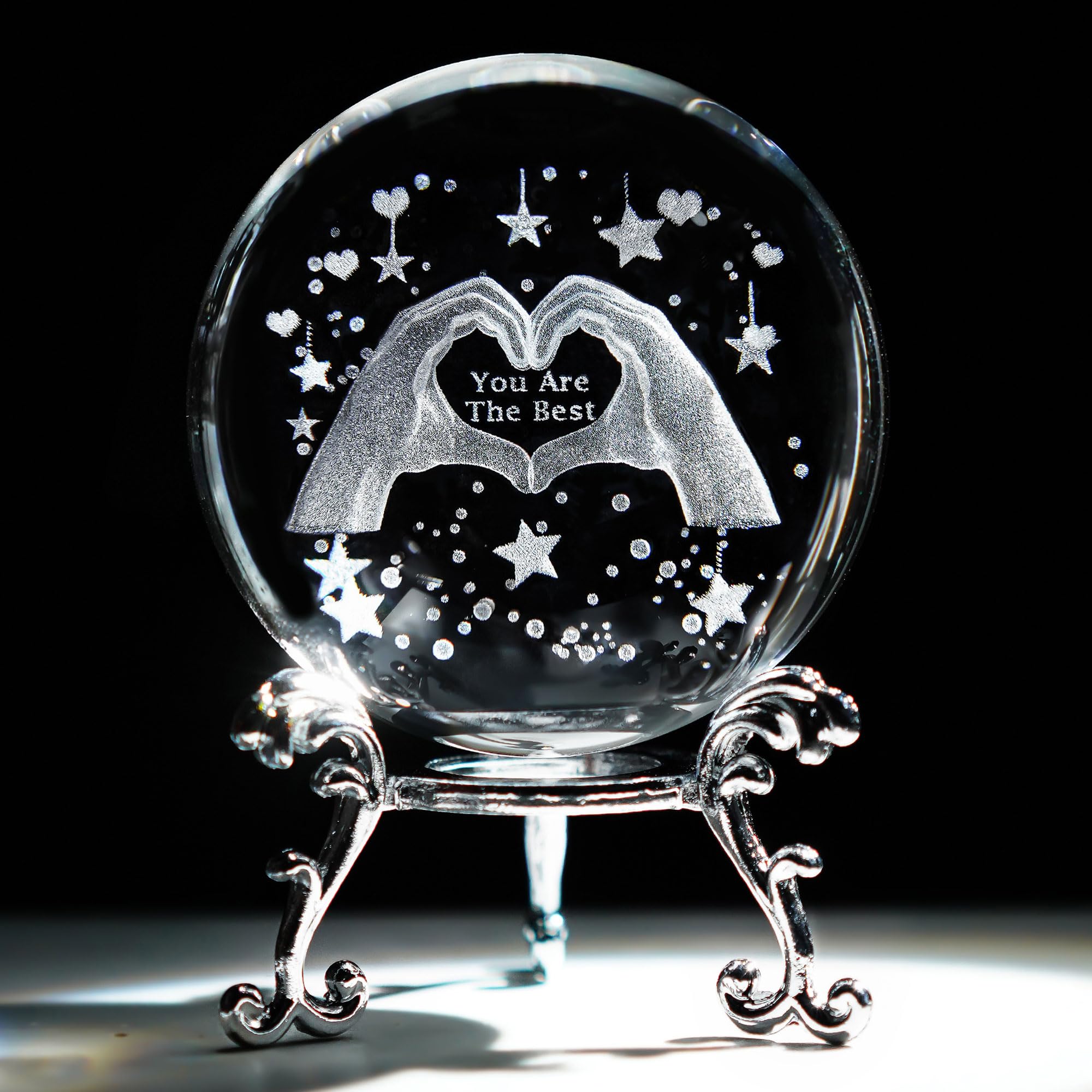 HDCRYSTALGIFTS 60mm Heart Hands Crystal Ball