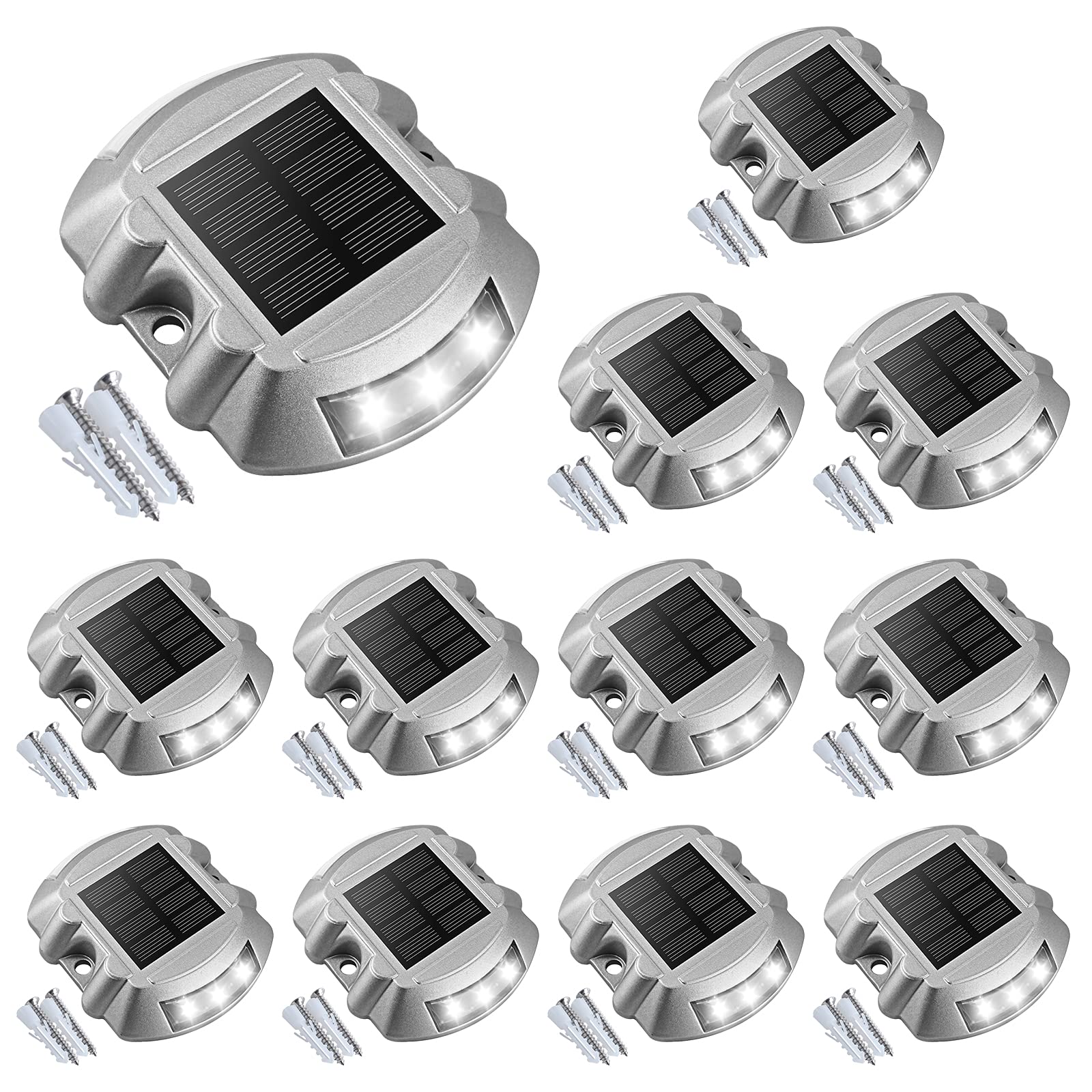 VOLISUN Solar Deck Lights, 12-Pack, IP68 Waterproof, Heavy Metal Frame, Long Battery
