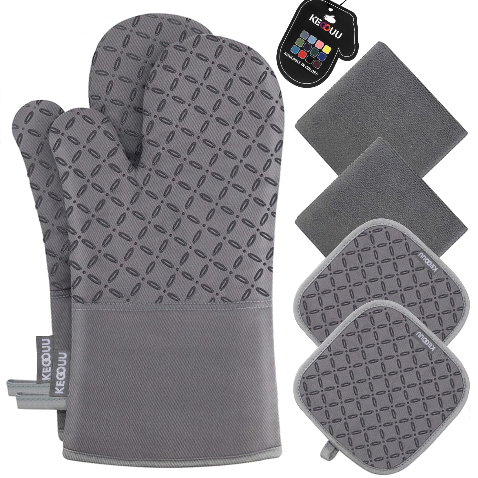 KEGOUU Oven Mitts and Pot Holders 6pcs Set, High Heat Resistant 500°