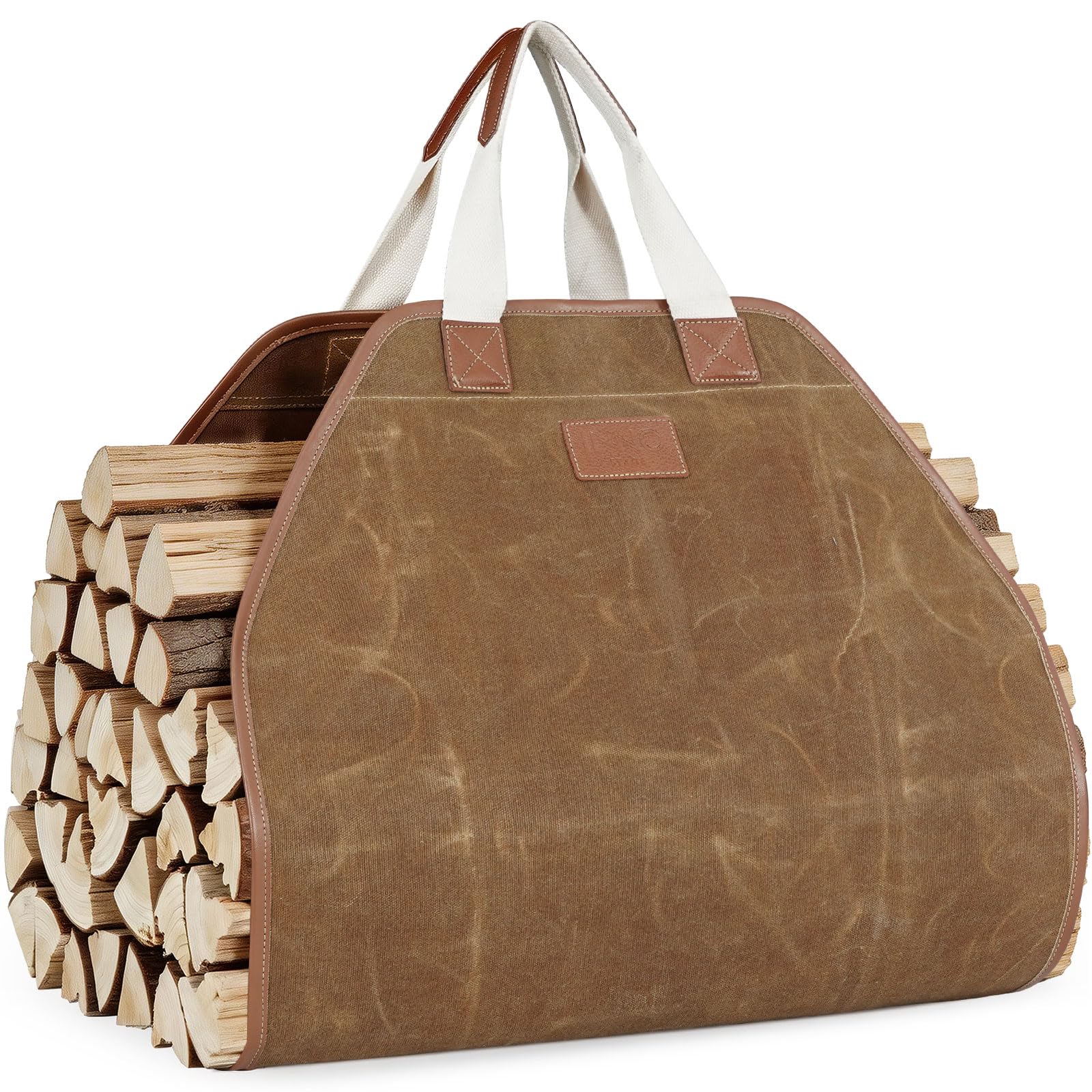 INNO STAGE Canvas Log Carrier Bag, Durable Wood Tote,Fireplace Stove Accessories, Extra Large Firewood Holder with Handles for Camping (44" L x 21" W-Rust) 44" L x 21" W Rust