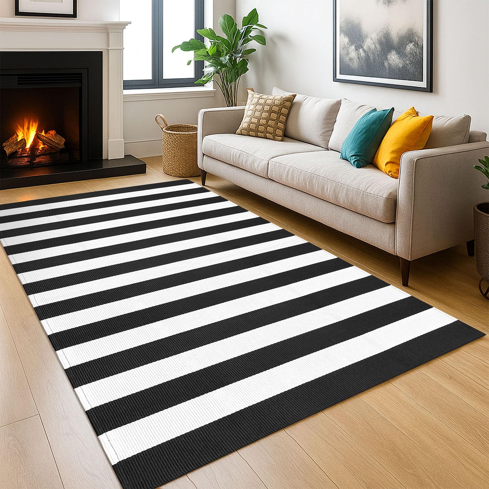 KOZYFLY Striped Cotton Blend Rug