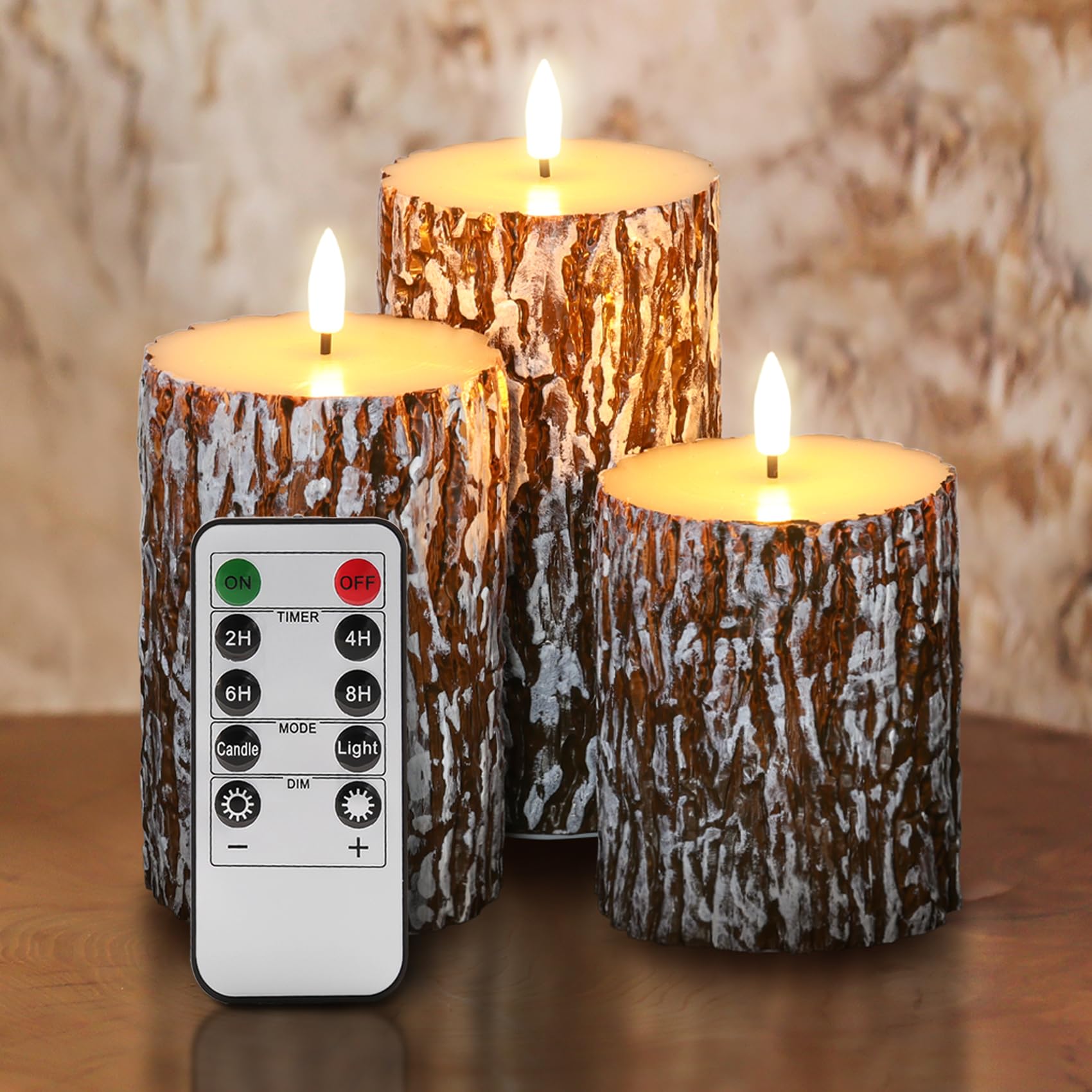 Eywamage Pine Bark Flameless Pillars (Set of 3)
