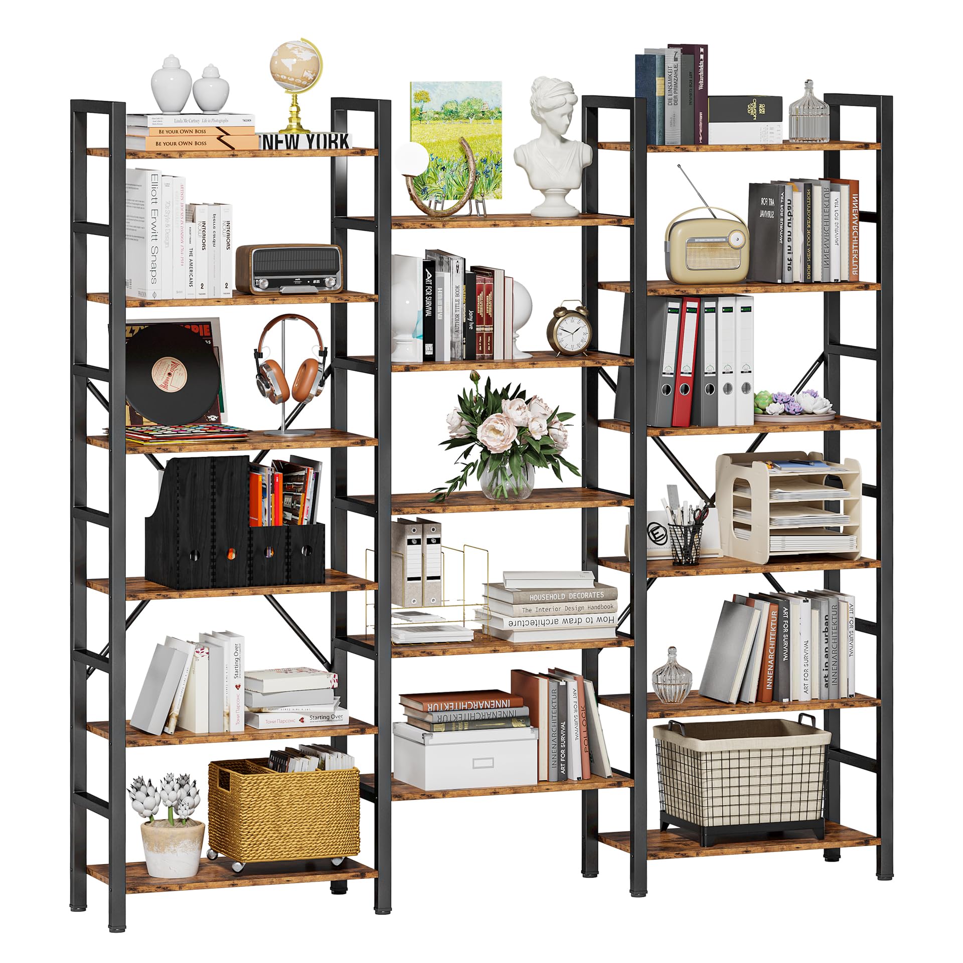 IRONCK 6‑Tier Triple‑Wide Bookshelf