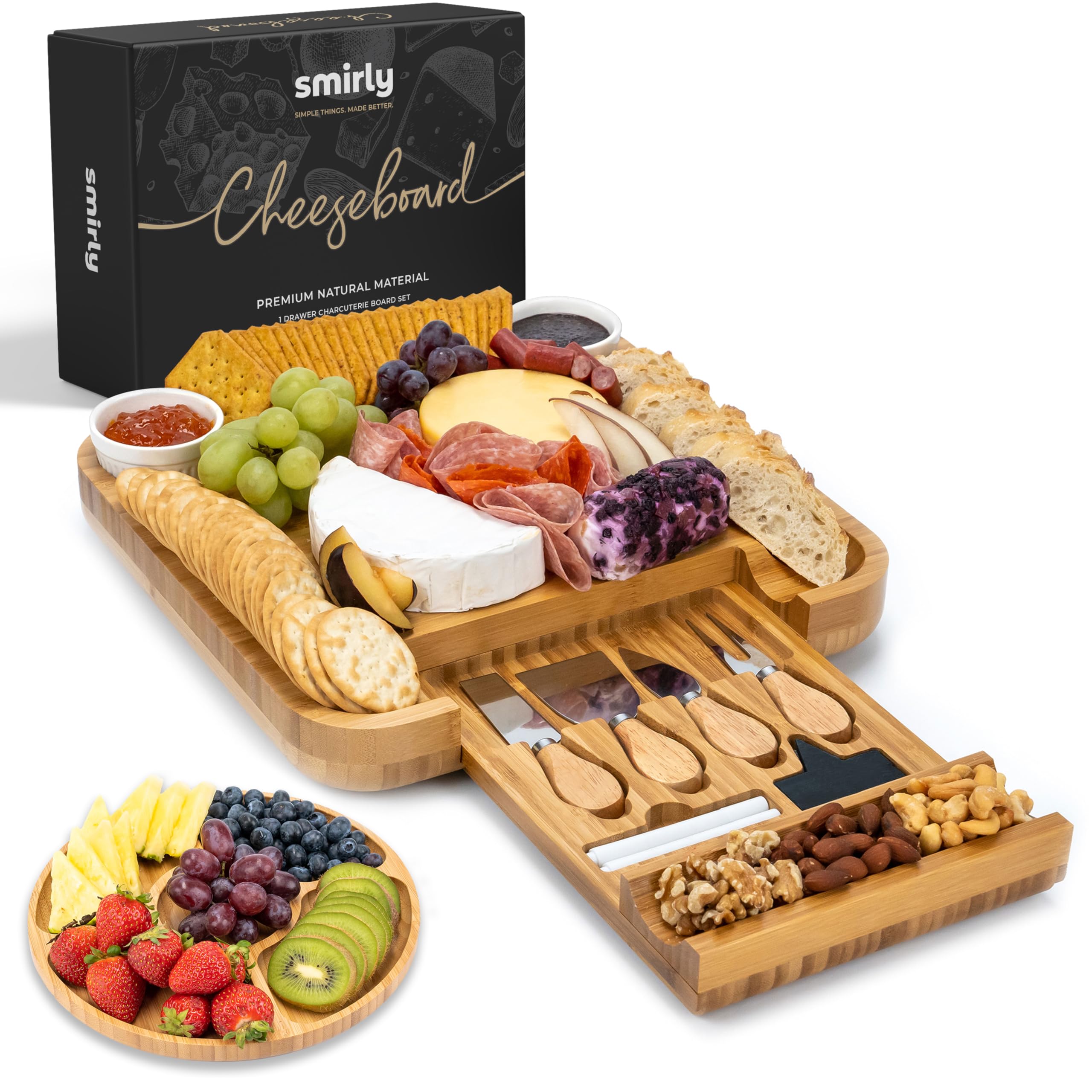 Smirly Bamboo Charcuterie Board Set with Drawer