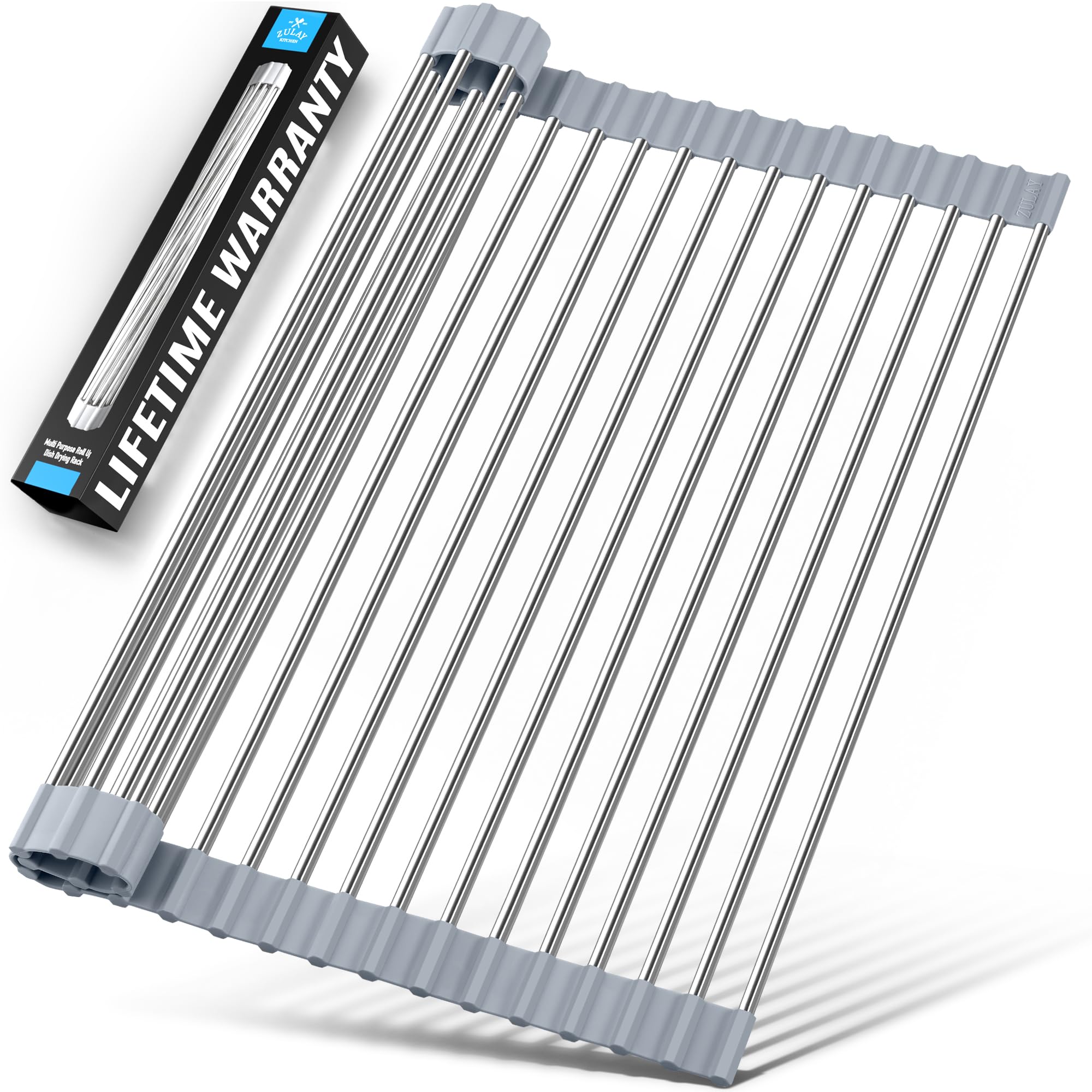 Zulay Kitchen Over The Sink Dish Drying Rack, Silicone Covered Stainless (17.5" x 12.5")