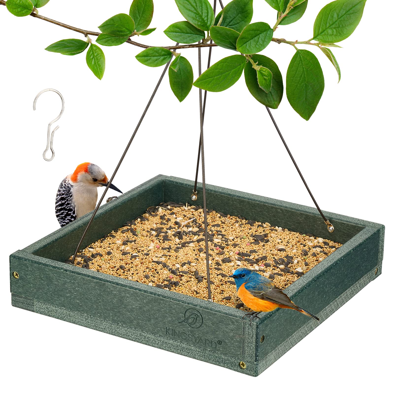 Kingsyard WPC Composite Platform Bird Feeder — Heavy Duty Hanging Tray, 3.5 lb Capacity, Weatherproof