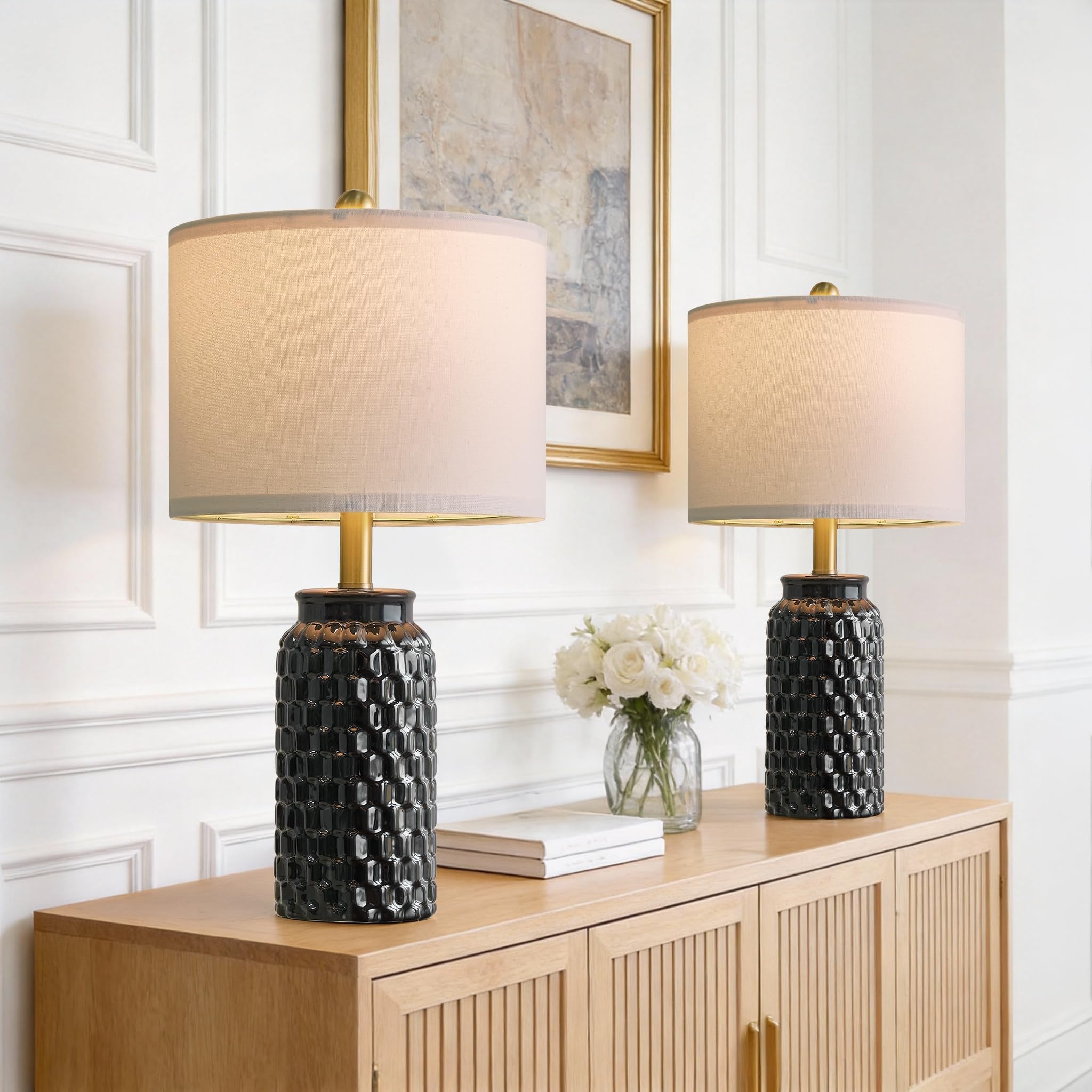 USumkky Black Ceramic Lamp Set (2)