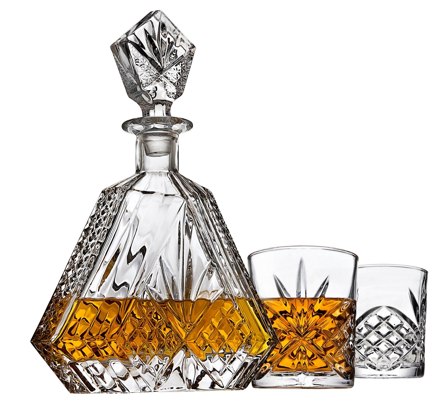 Irish Cut Triangular Decanter Set (2 Glasses)