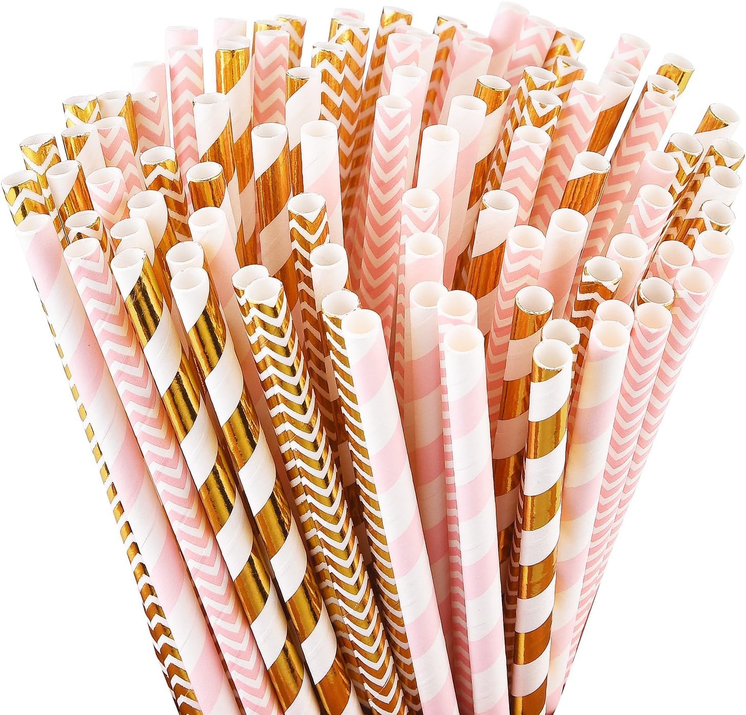 ALINK Pink & Gold Paper Straws (100 Pack)