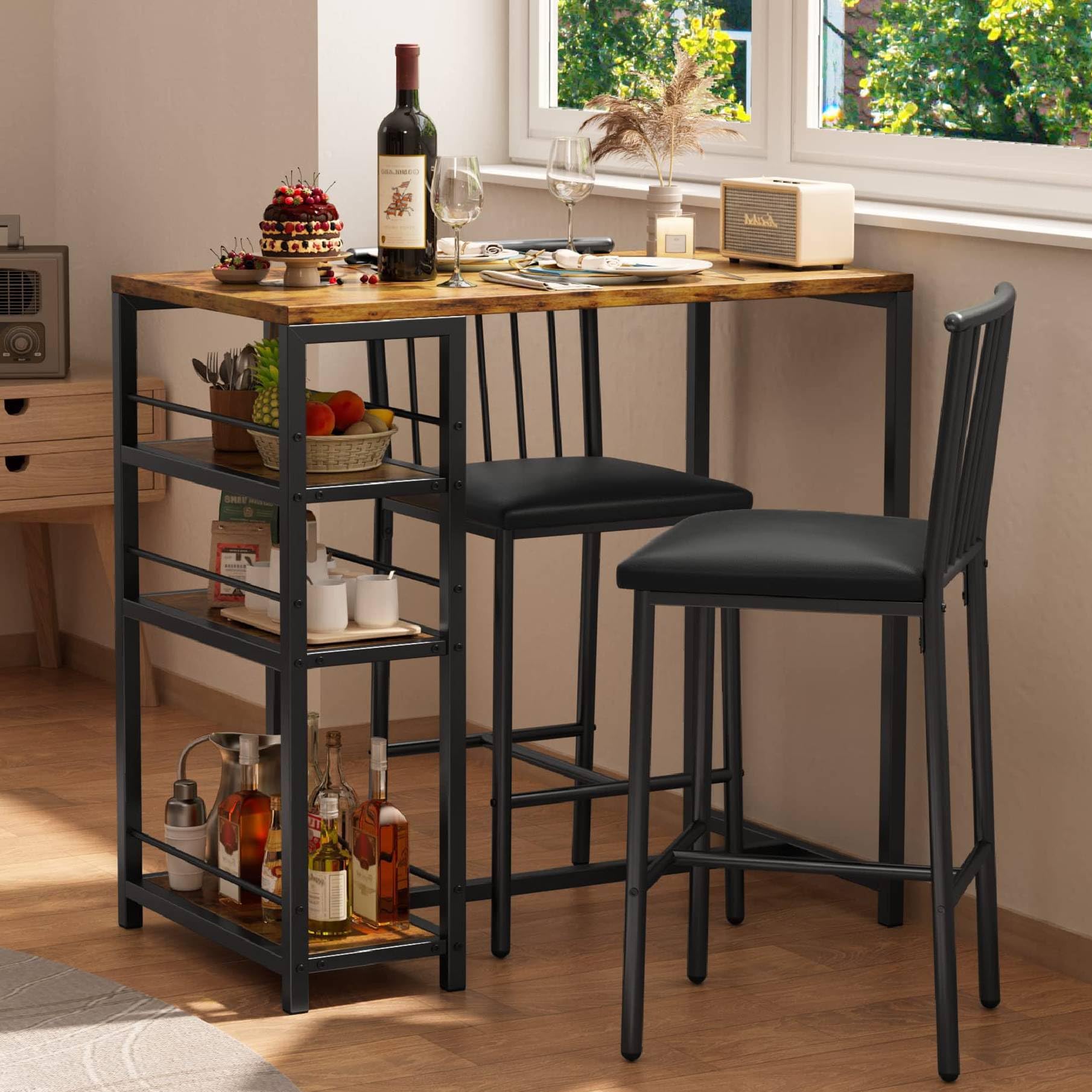 Gizoon 3-Piece Dining Set with Storage Shelves