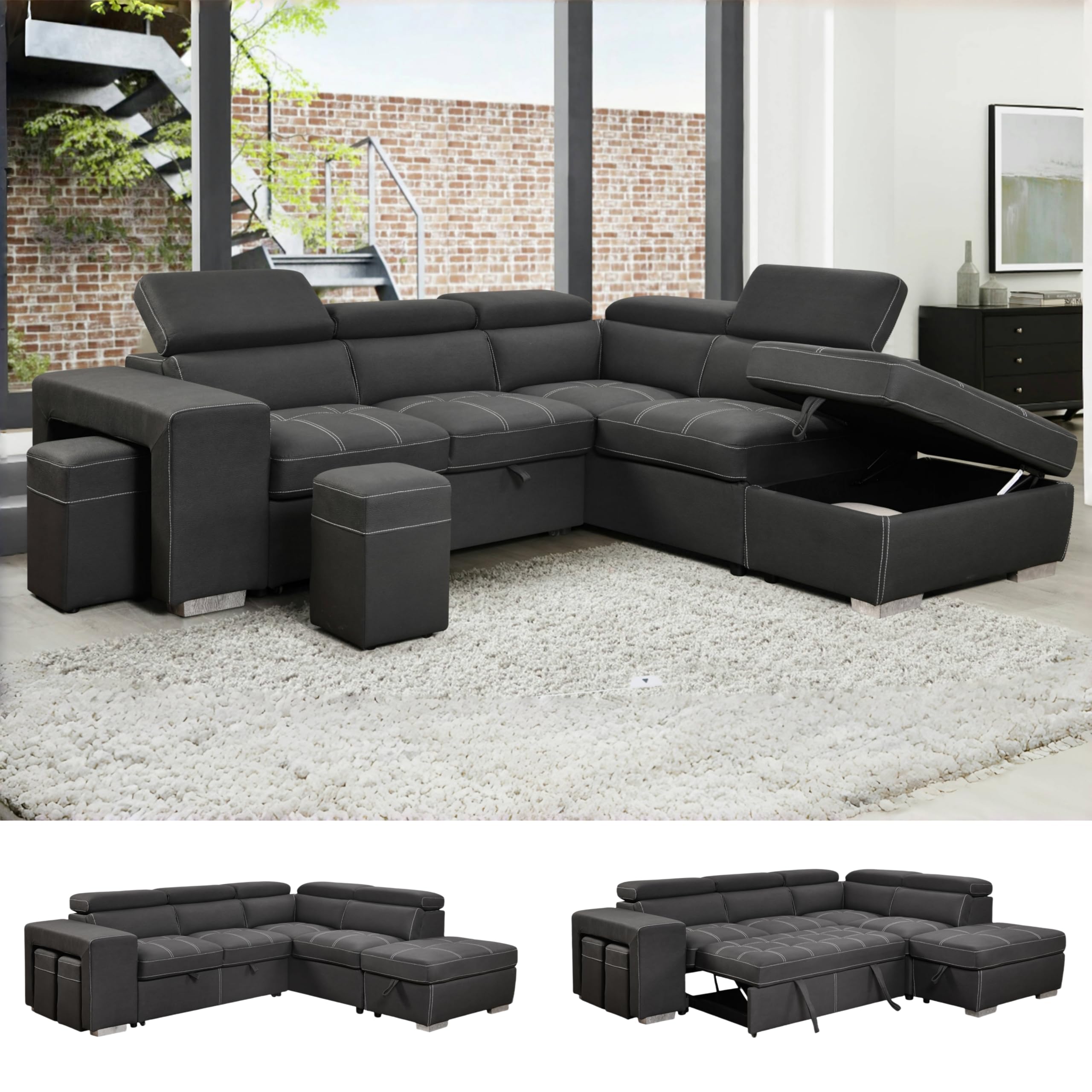 THSUPER Microfiber L-Shaped Sectional with Pullout Bed