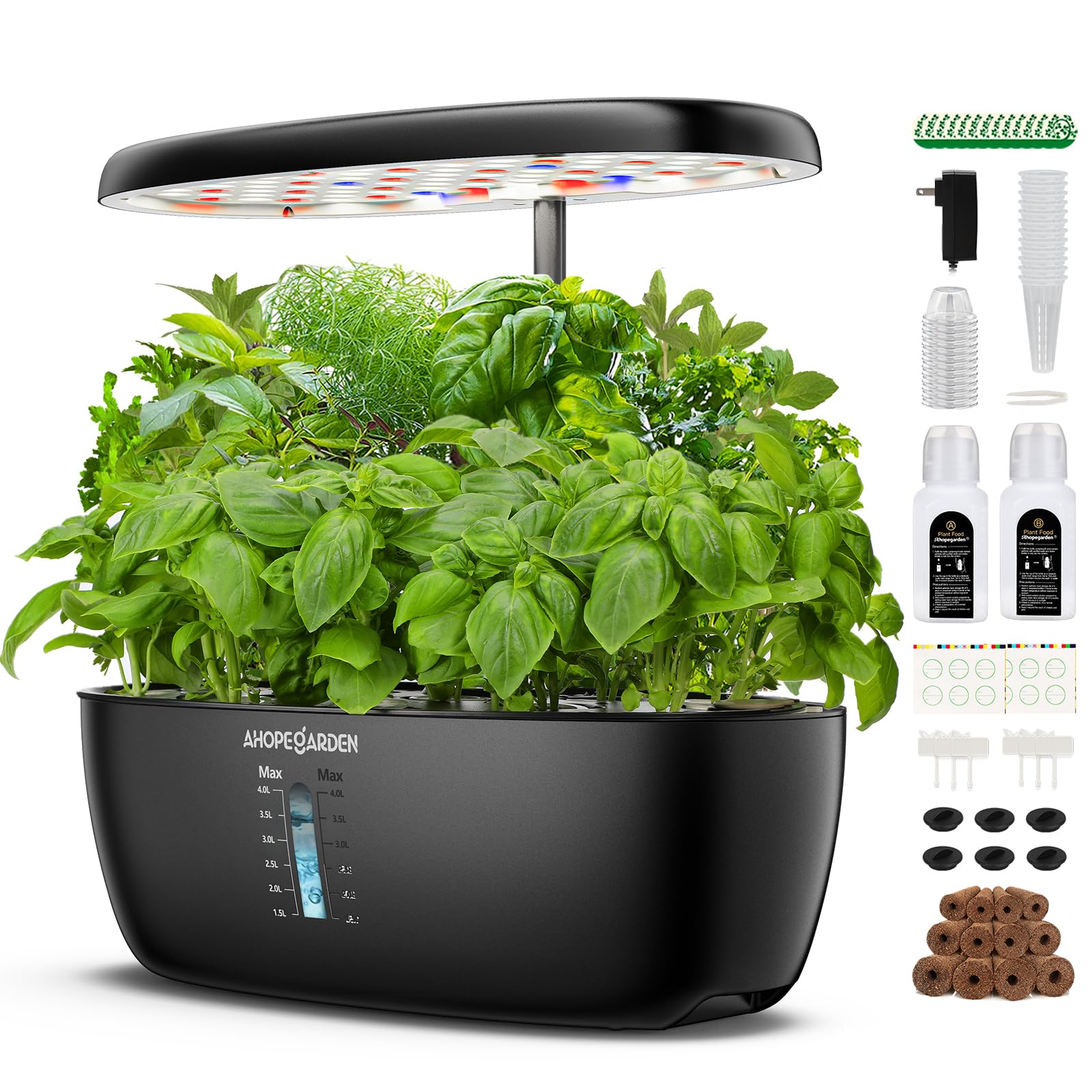 Ahopegarden Indoor Garden Hydroponics Growing System (12 Pods, Matte Black)