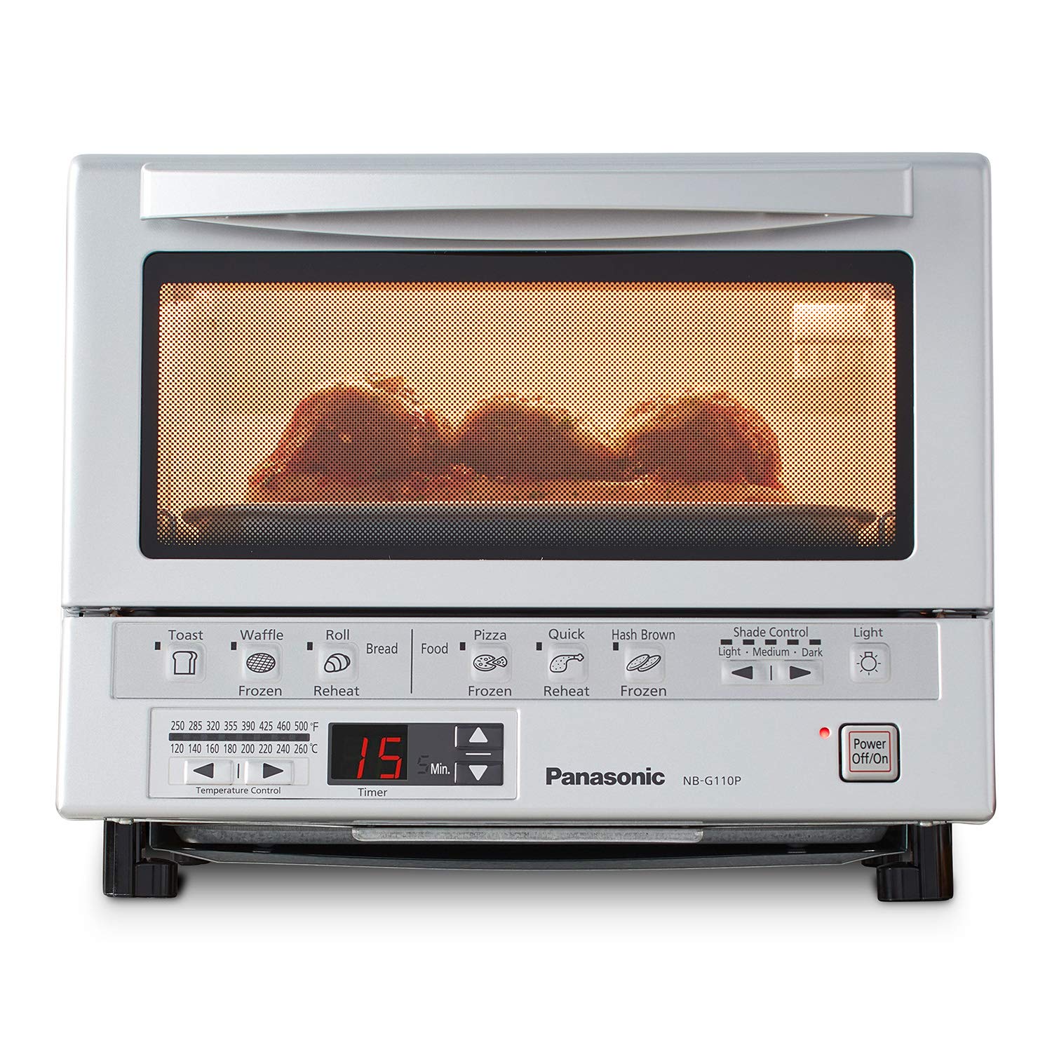 Panasonic FlashXpress Toaster Oven Countertop, 4-Slice Small Toaster Oven Compact Size with Double Infrared Heating, 6 Auto Cook Options and Precise Temperature Control, 1300W - NB-G110P (Silver) FlashXpress Compact Matte Silver