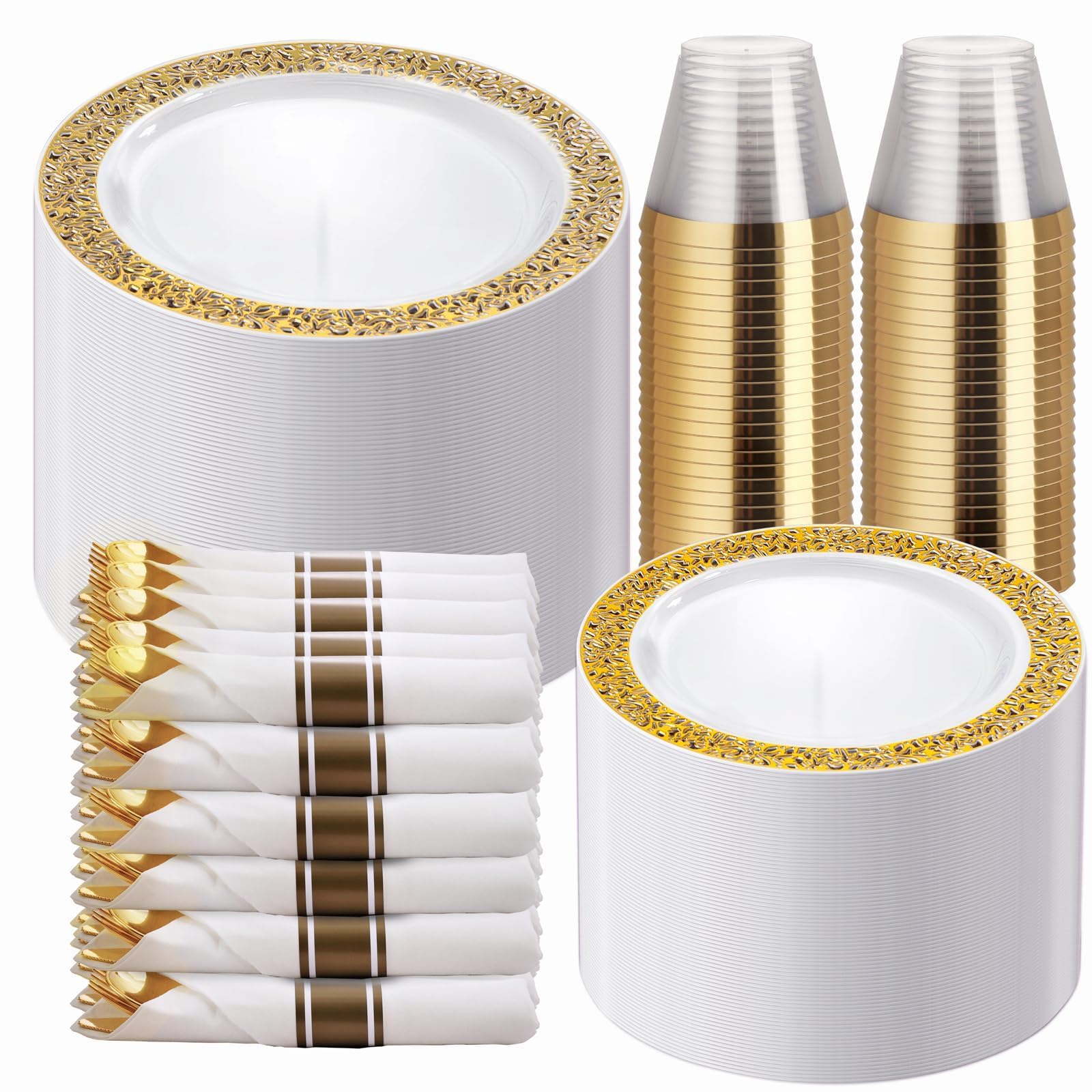 WELLIFE Gold-Trim Disposable Dinnerware Set