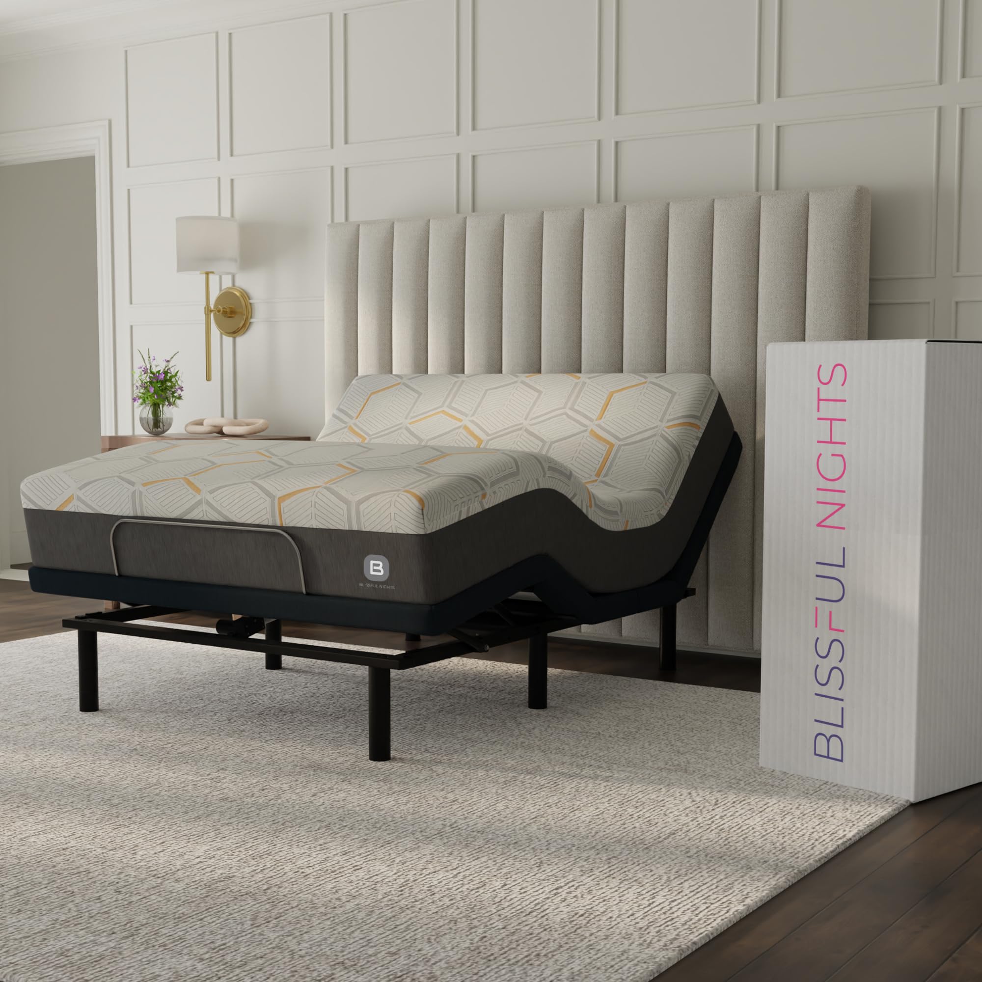 Blissful Nights e4 Queen Adjustable Bed Base with 12" Copper and Gel Infused Memory Foam Mattress