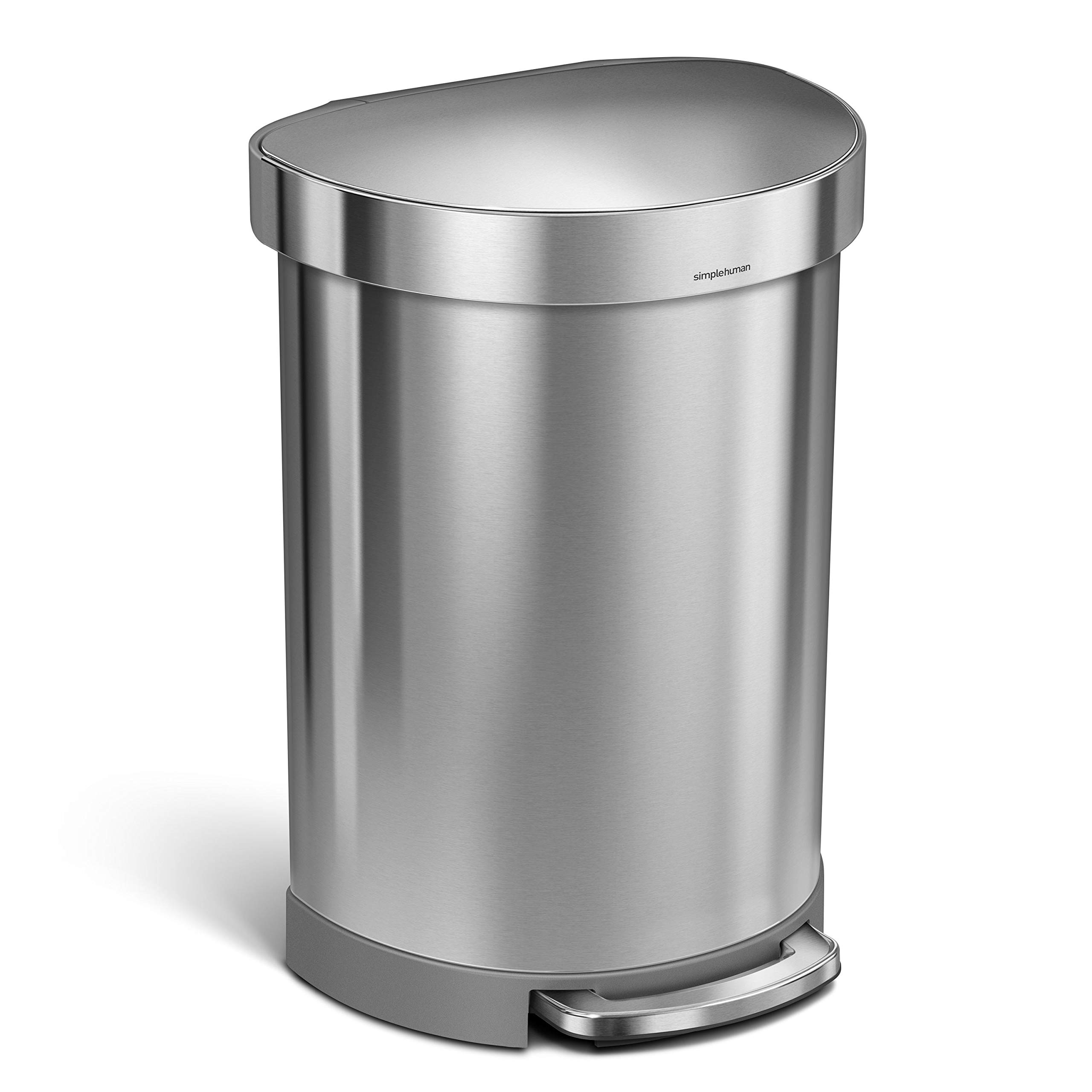simplehuman 60 Liter Semi-Round Hands-Free Step Trash Can with Soft-Close Lid