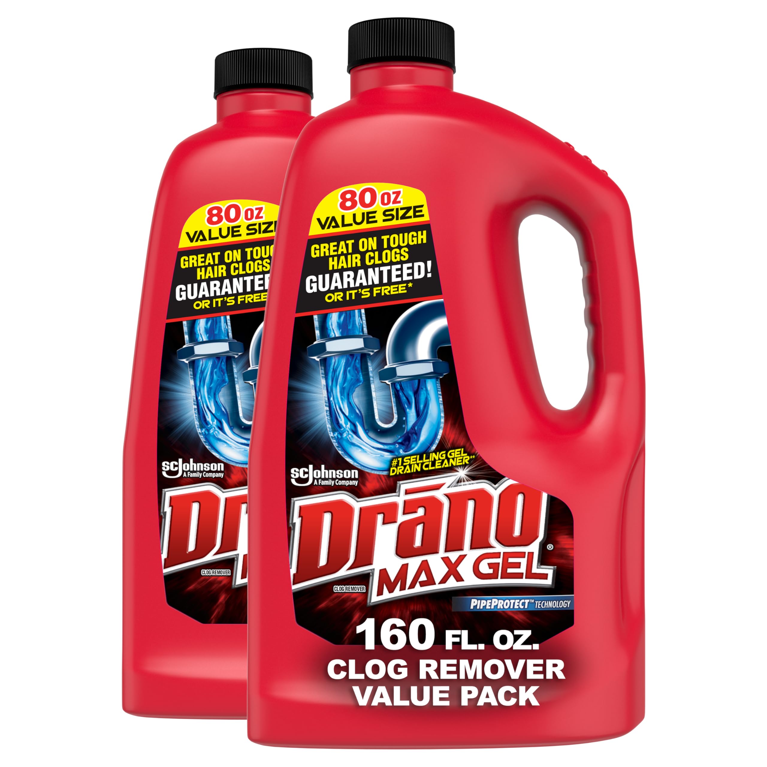 Drano Max Gel Drain Clog Remover & Cleaner, Fast-Acting to Unclog Standing Water & Remove Hair, Grease & Food Blockages, Safe for all Pipes & Septic, Kitchen Sinks, Bathroom Showers, 80 Oz, 2 Pack 80 Fl Oz (Pack of 2)