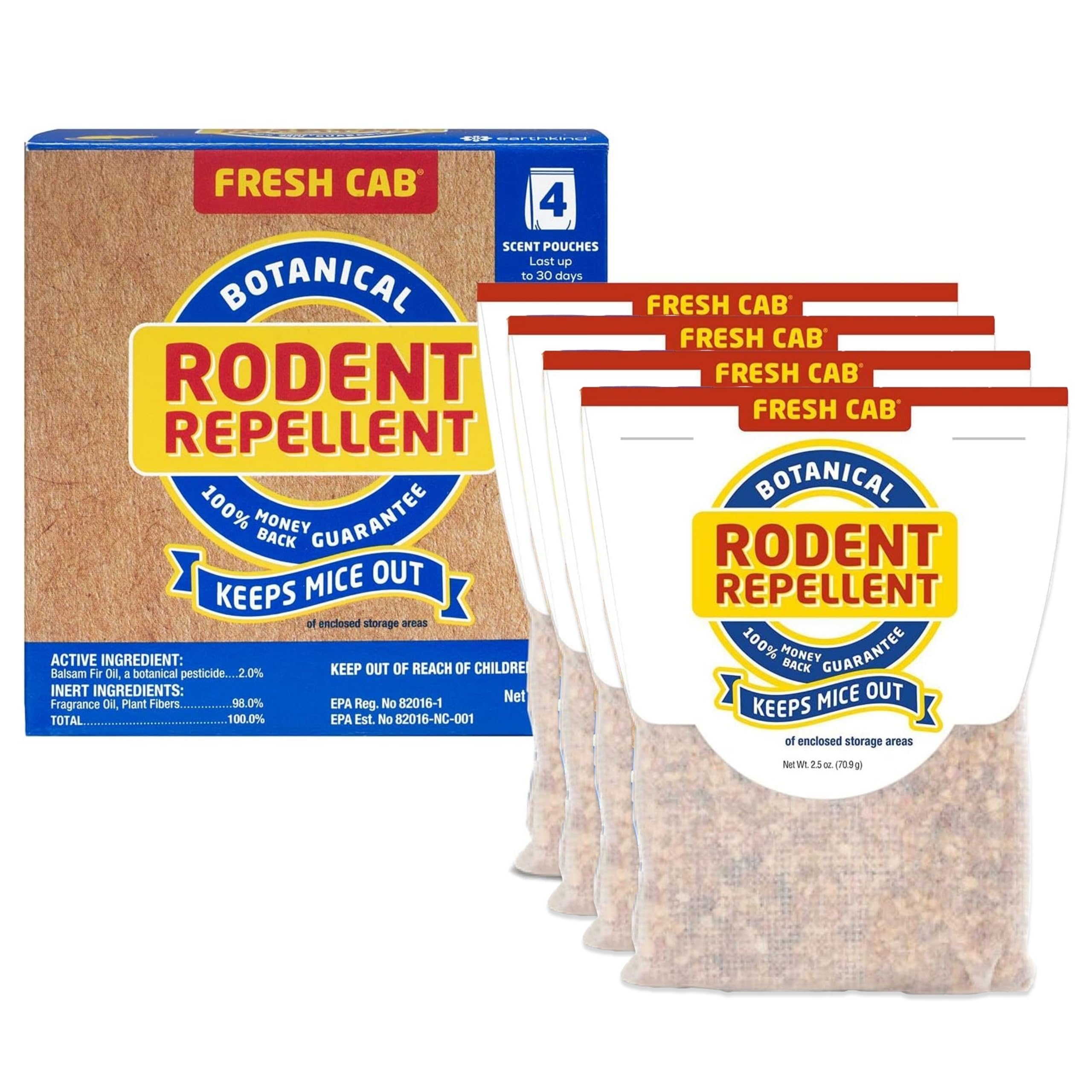 Fresh Cab Rodent Repellent - Botanical Pest Control for Indoor Use (4-Pack)
