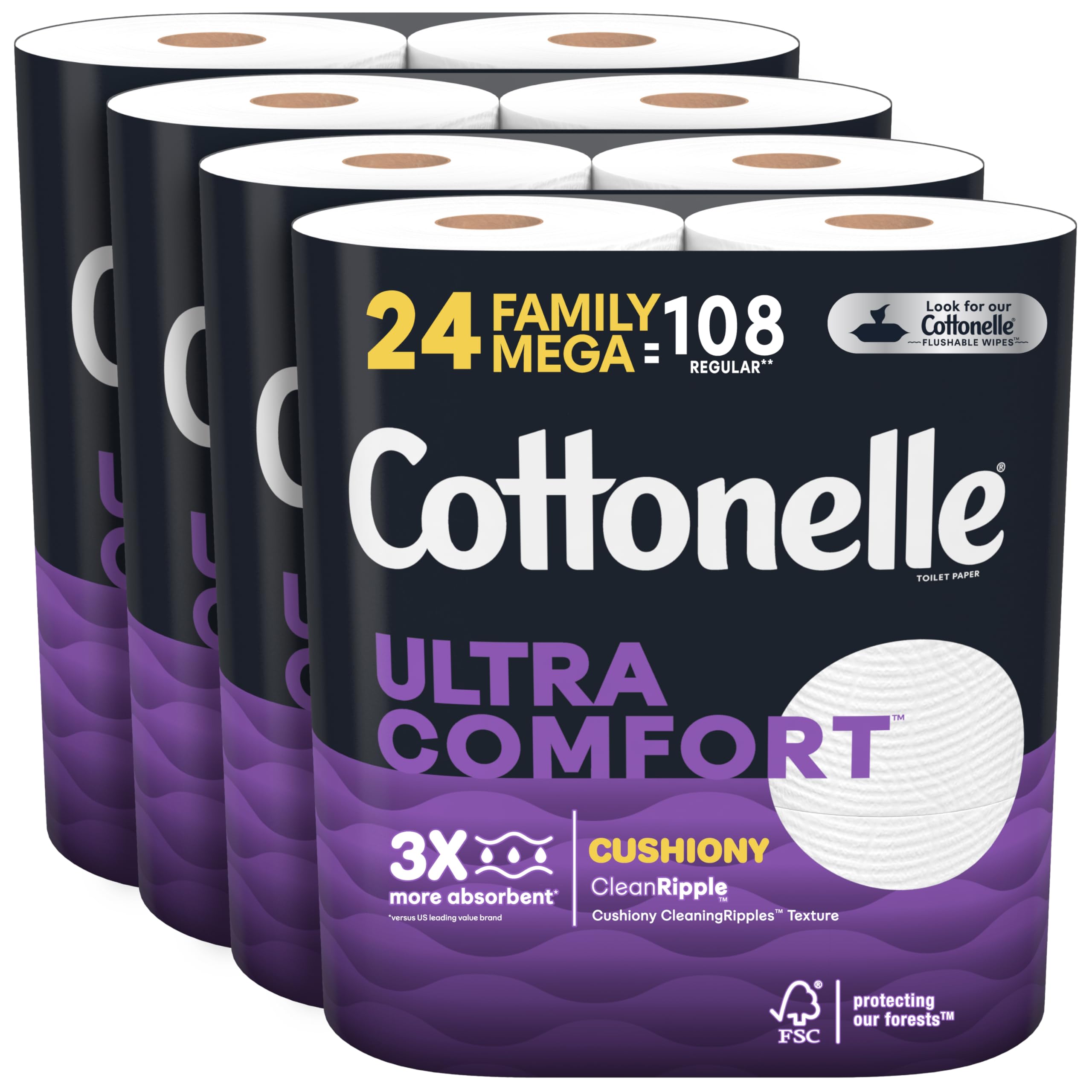 Cottonelle Ultra ComfortCare Soft Toilet Paper, 24 Family Mega Rolls