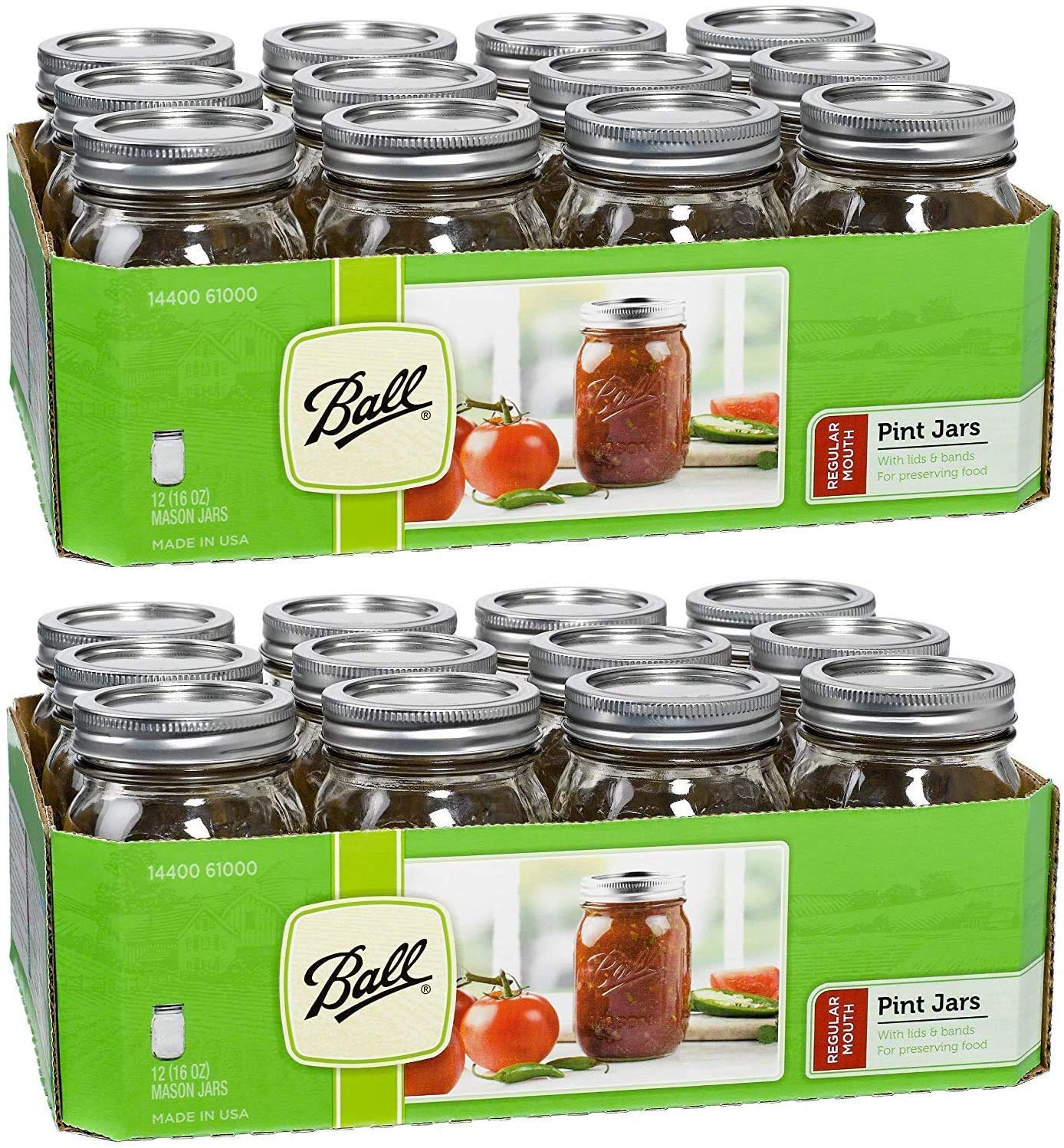 Ball Regular Mouth Pint Mason Jars (16 oz, 24-pack)