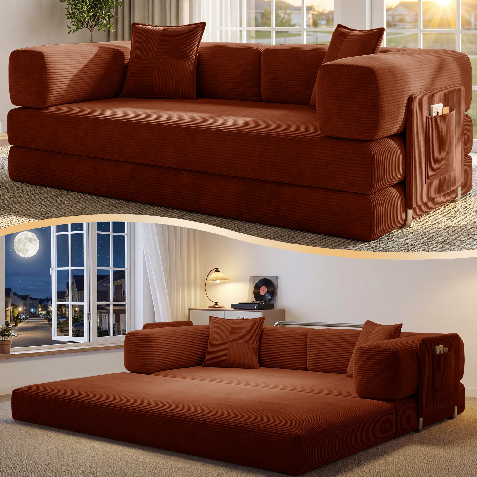 CUBENTE Convertible Corduroy Futon