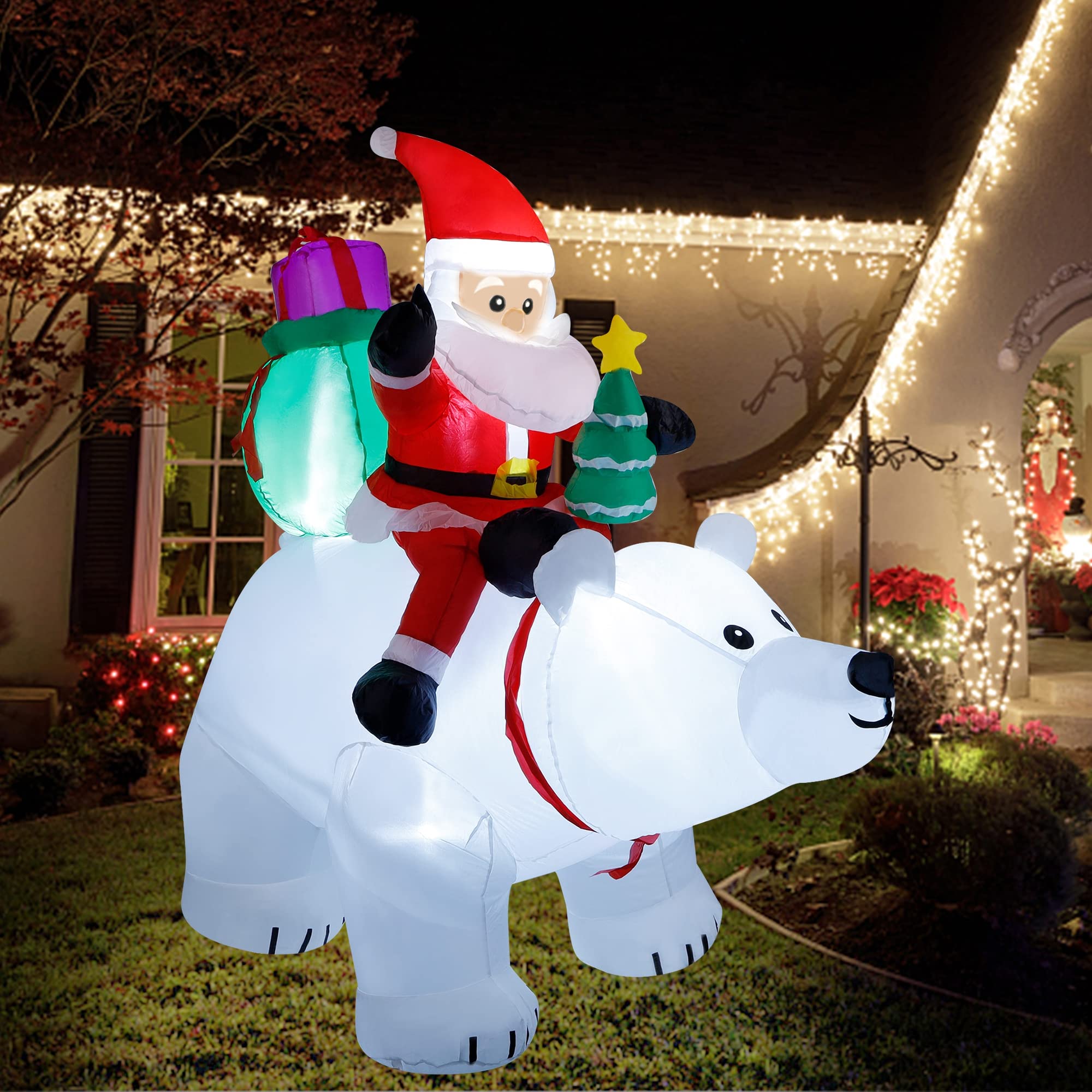 DR.DUDU 6ft Inflatable Santa on Polar Bear