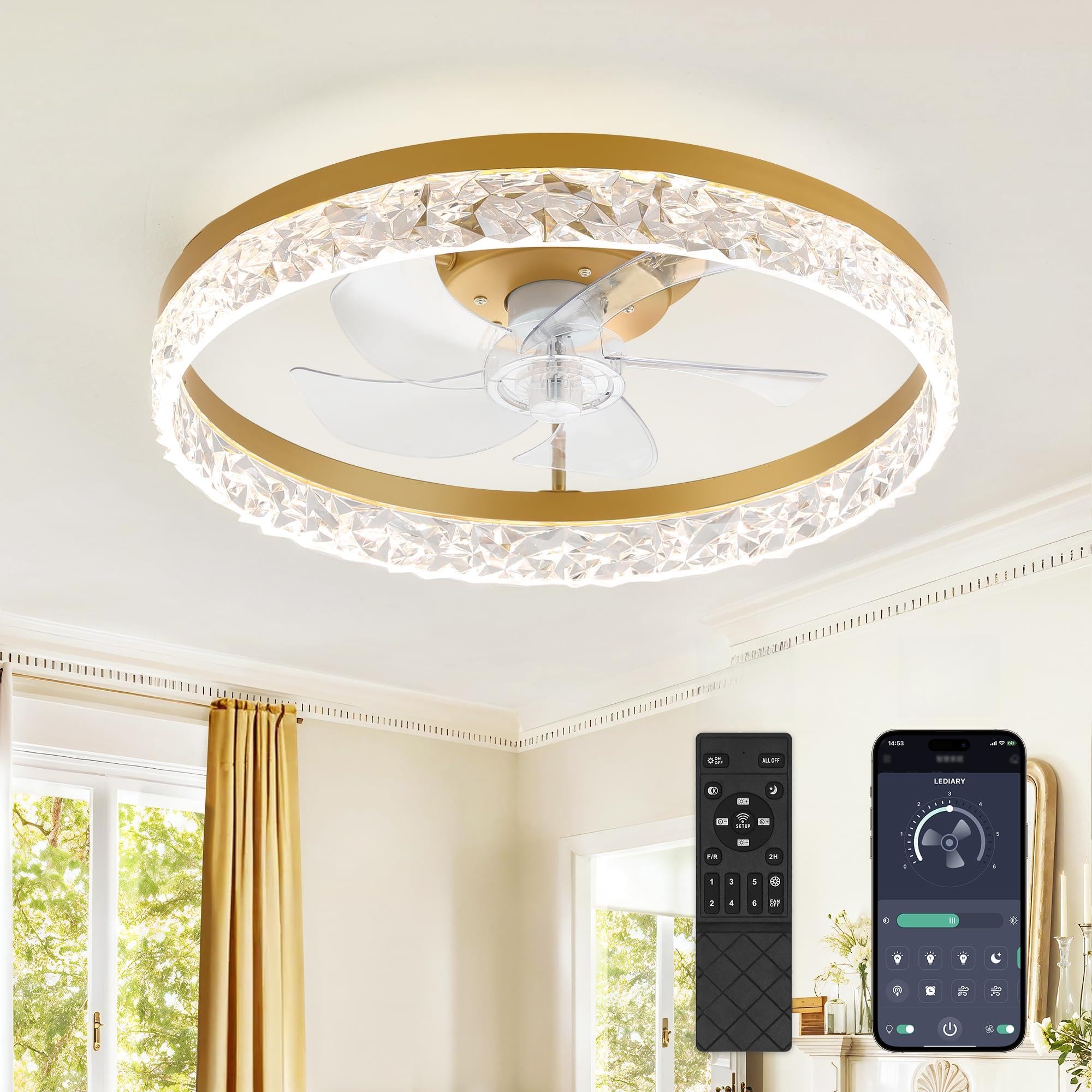 LEDIARY Modern Flush-Mount Ceiling Fan with Light