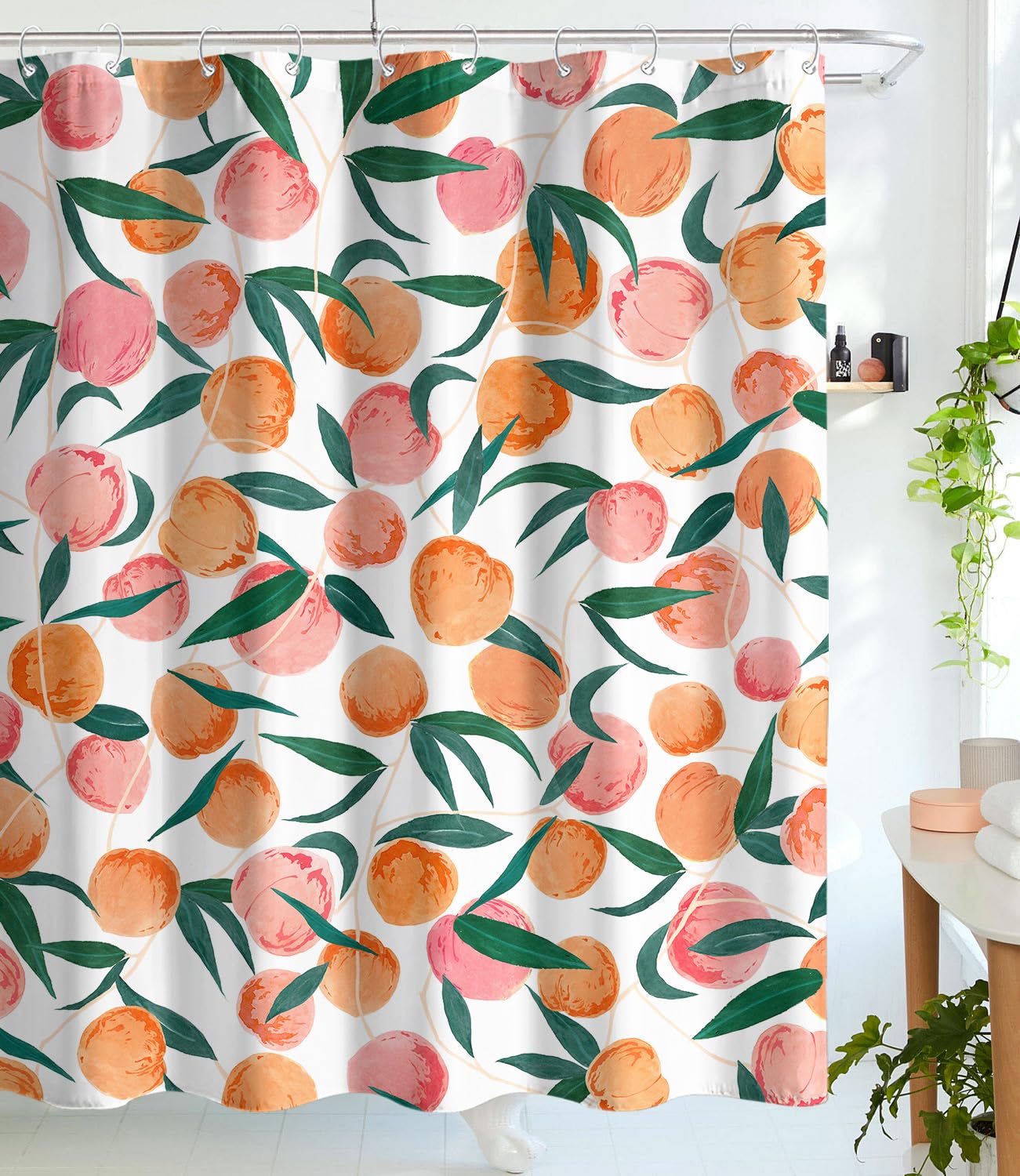 Lifeel Peach Shower Curtain, Allover Fruits Cute Bright Colorful Design Waterproof Fabric