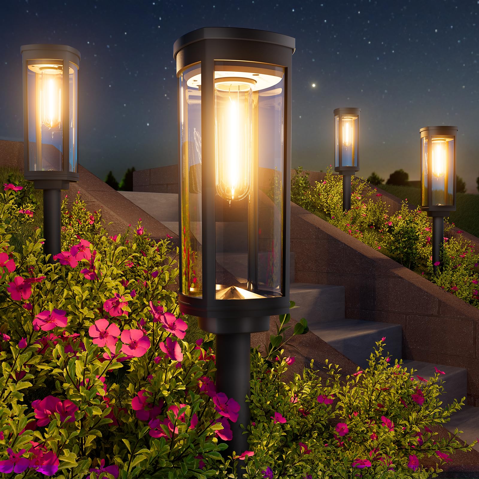 Solar Pathway Lights Outdoor 4 Pack — Warm White, IP65 Waterproof