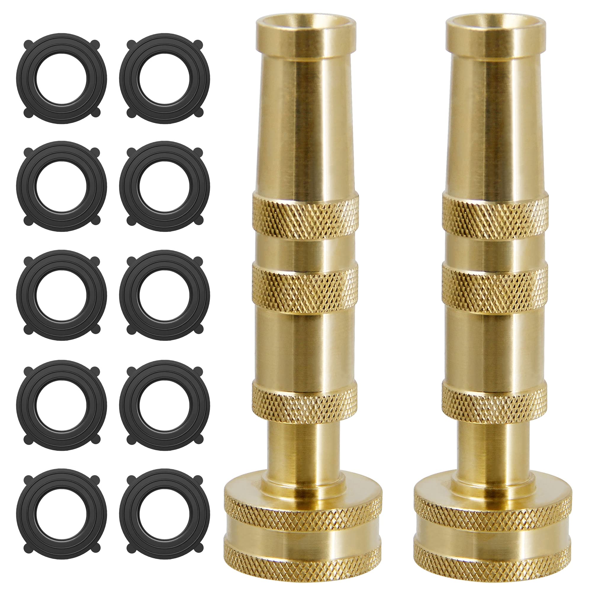 Biswing Brass Hose Nozzles, Heavy-Duty Brass Adjustable Twist Hose Nozzle, 2 Pack (4"), VI3432