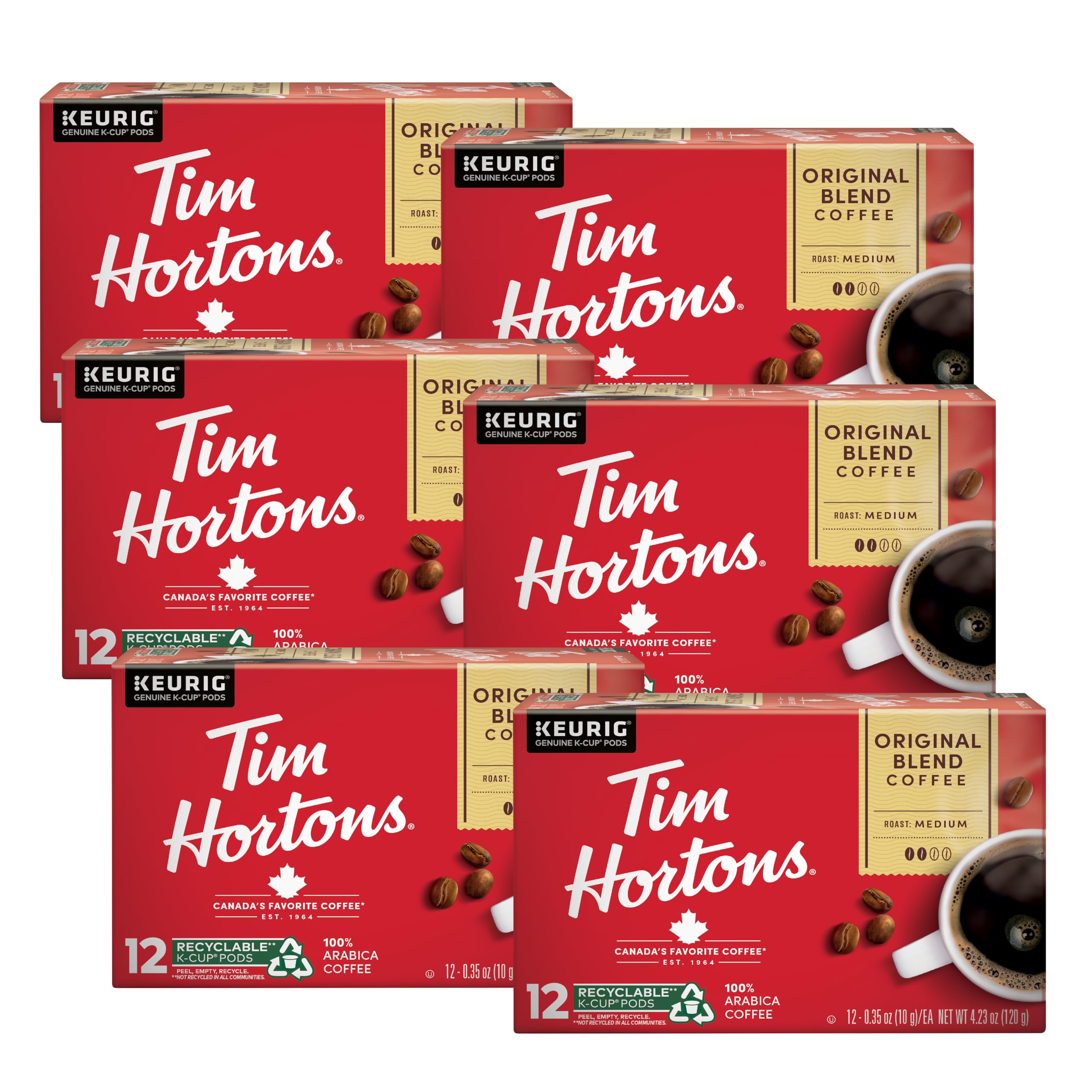 Tim Hortons Original Blend, Medium Roast Coffee, Single-Serve K-Cup Pods Compatible with Keurig Brewers, 72ct