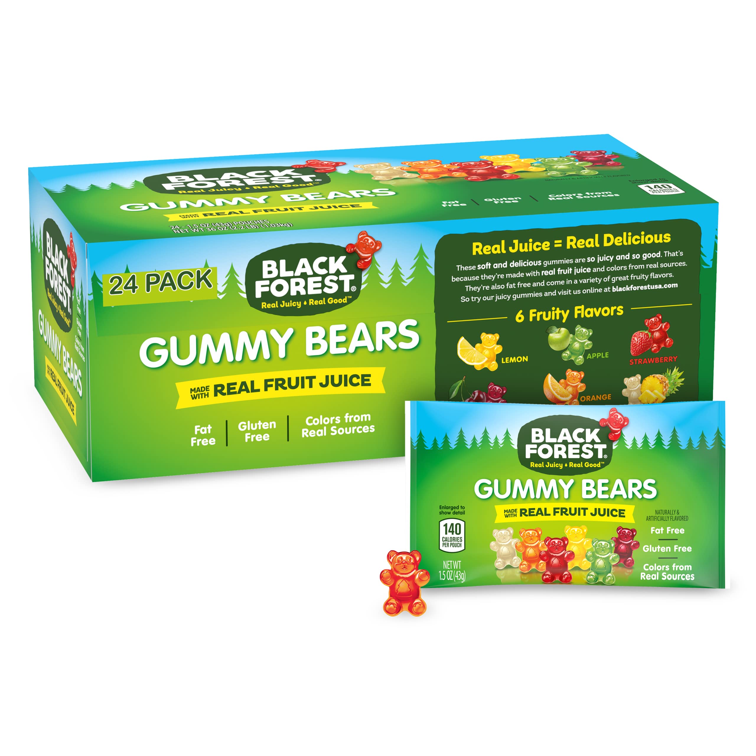 Black Forest Gummy Bears Candy, 1.5 Ounce Treat-Size Pouches (Pack of 24) Original Recipe 1.5oz (Pack of 24)