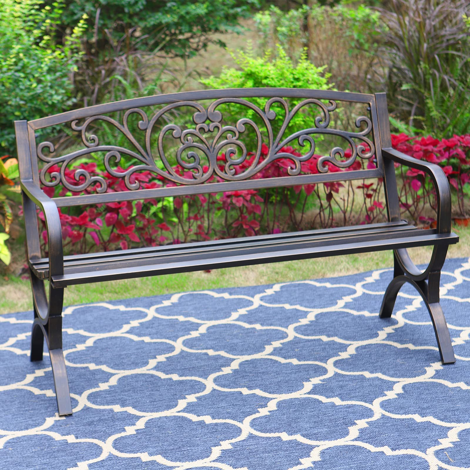 MFSTUDIO Cast Iron Floral Bench