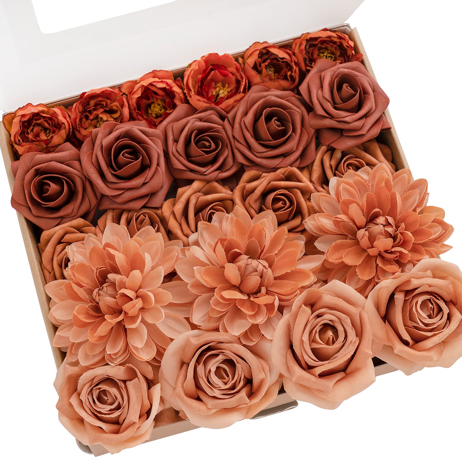 Ling's moment Artificial Flowers Amber & Terracotta - 23pcs Combo