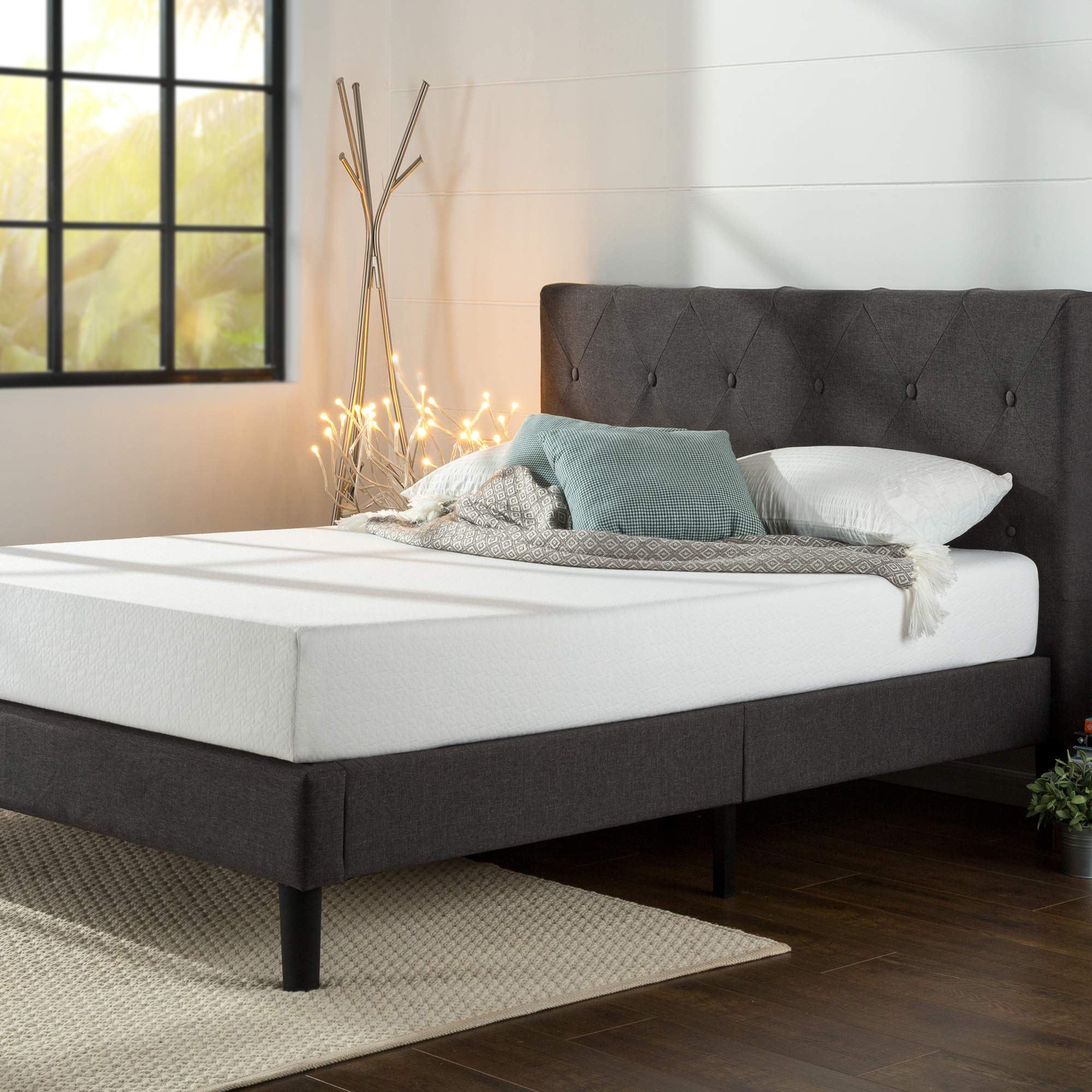 Zinus Shalini Upholstered Platform Bed Frame — Queen, Dark Grey