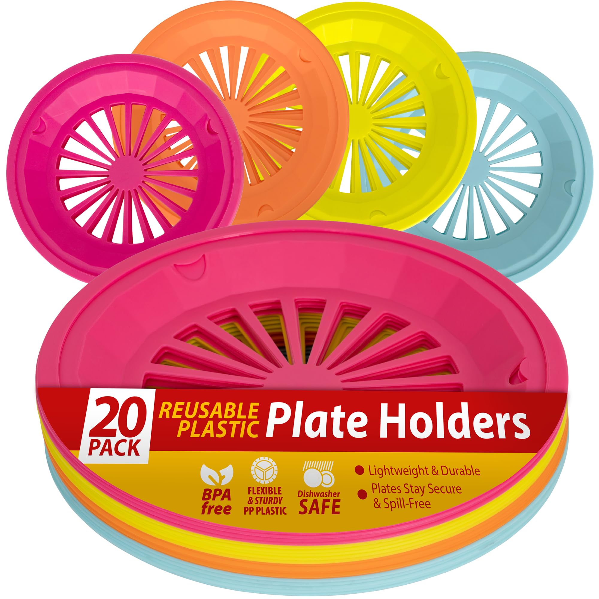 Besti 10" Reusable Plate Holders (Multicolor, 20-pack)