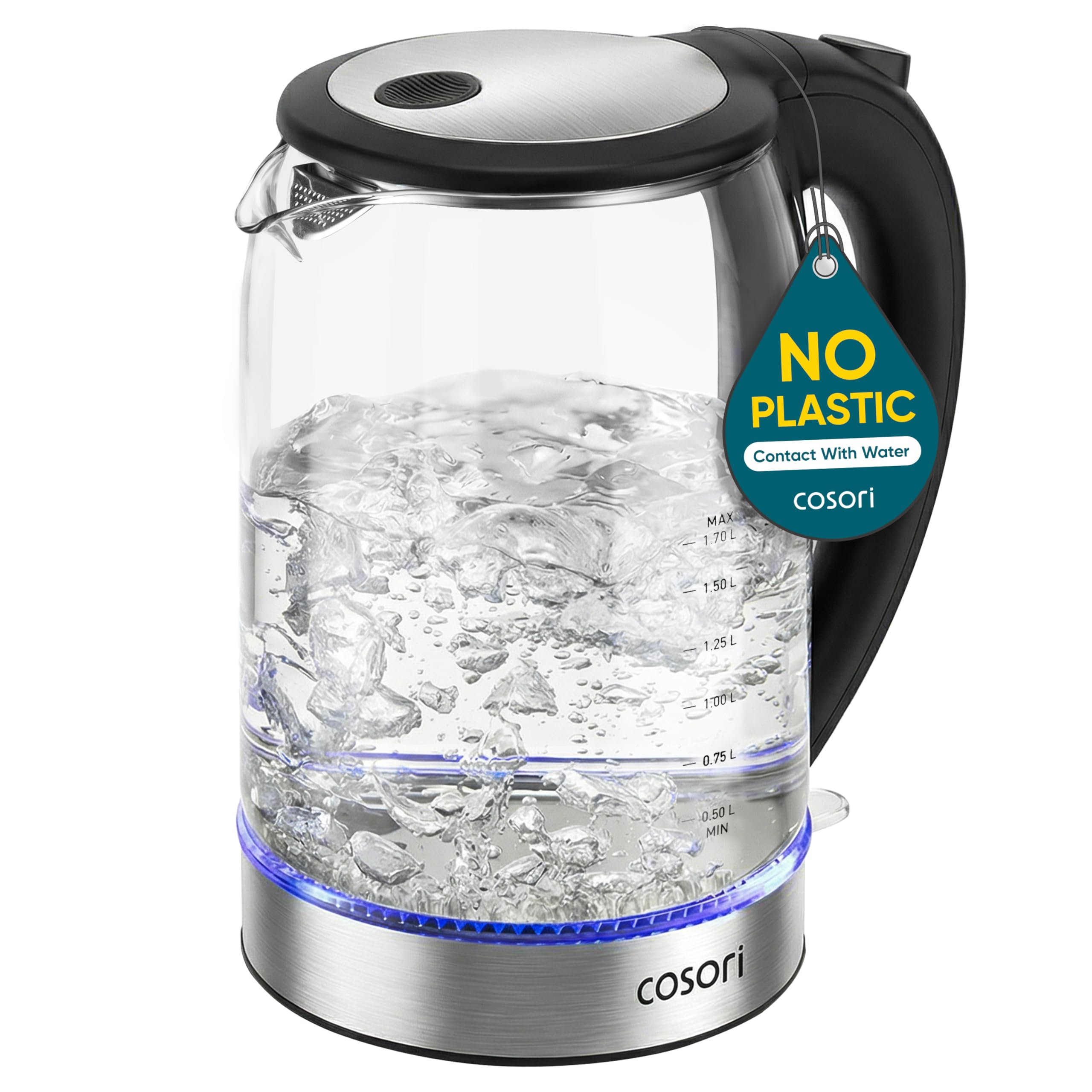 Cosori Electric Kettle — Borosilicate Glass, No Plastic Contact, 1.7L